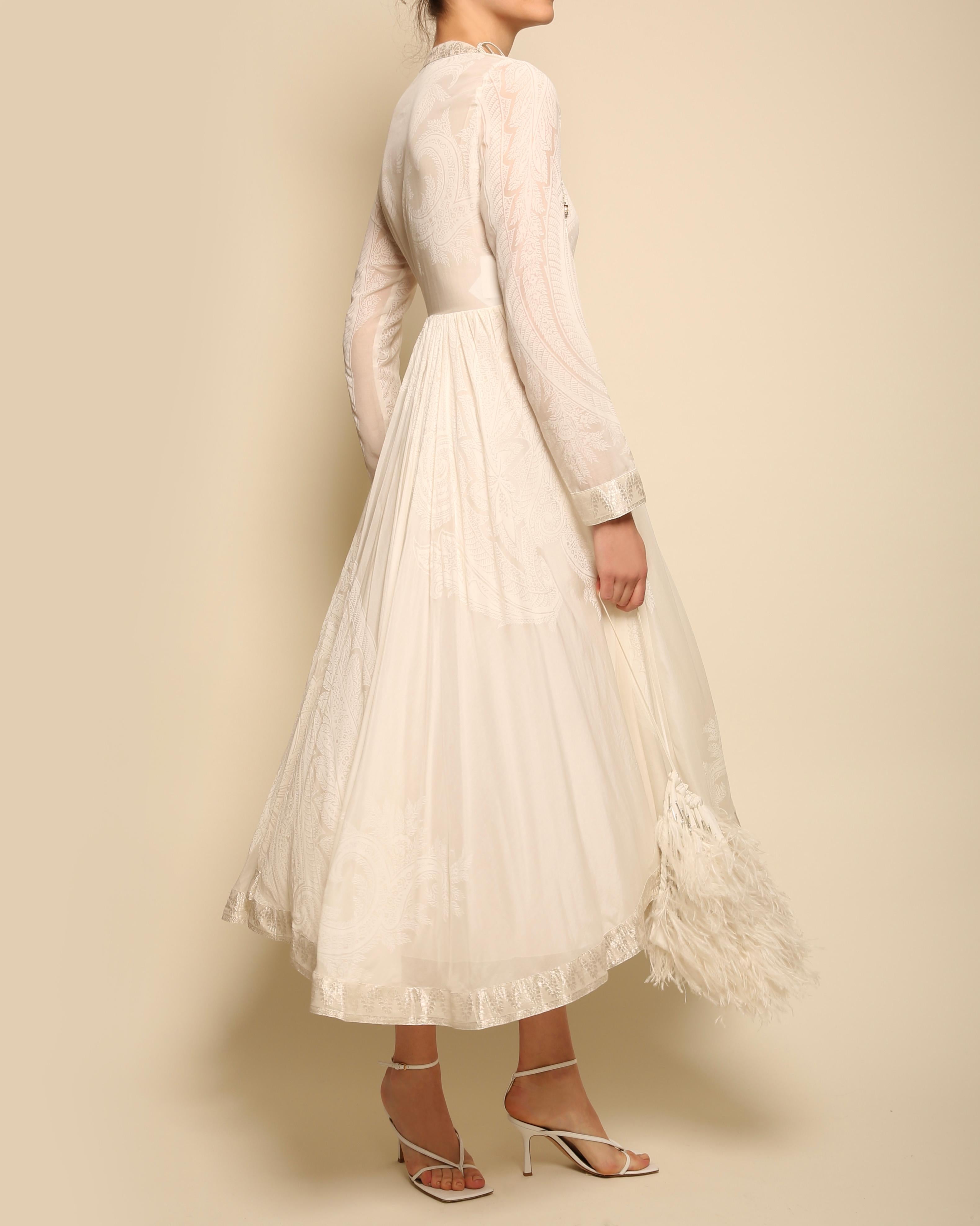 Etro 18 white silver jacquard paisley print flared silk maxi wedding gown dress 1