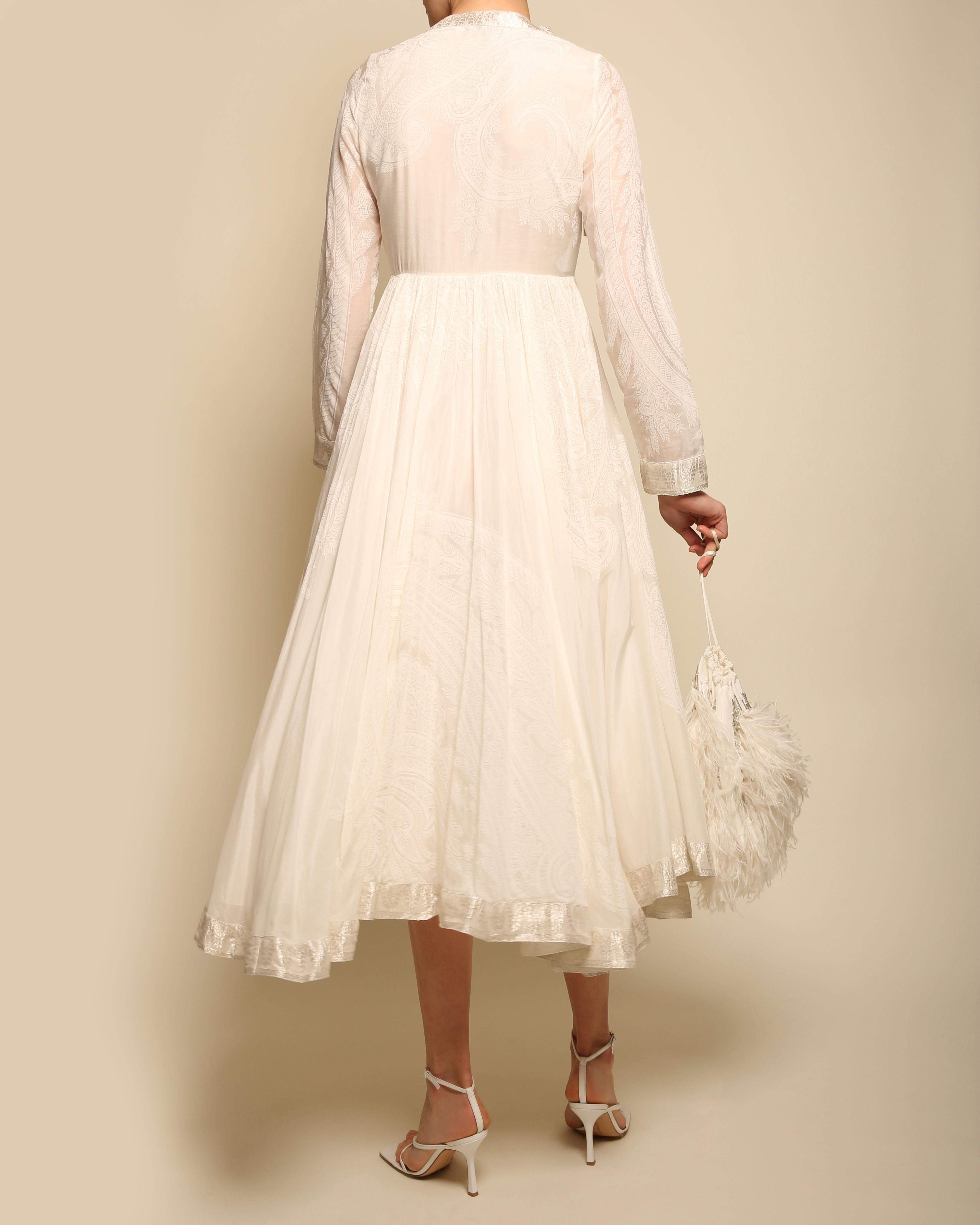 Etro 18 white silver jacquard paisley print flared silk maxi wedding gown dress 2