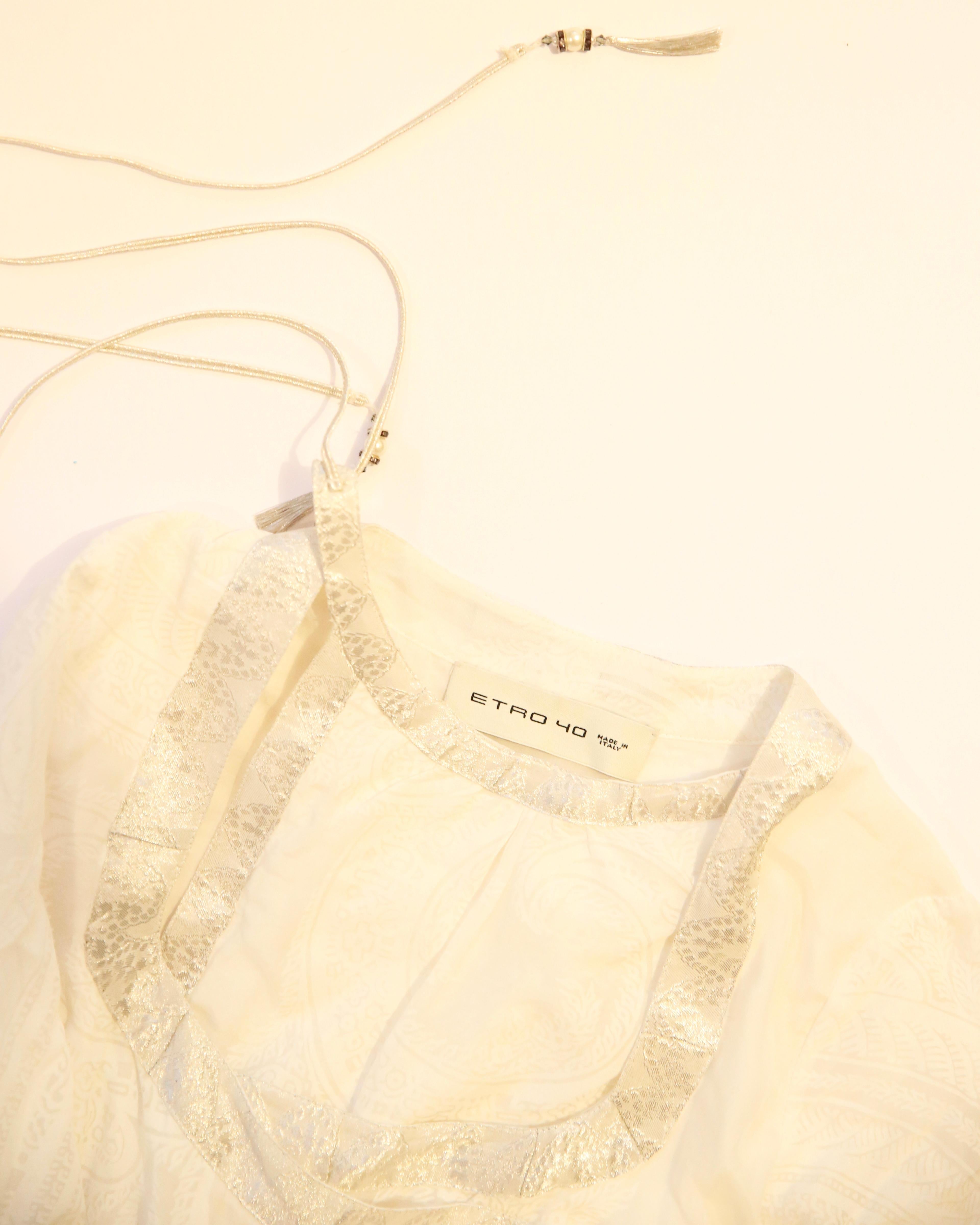 Etro 18 white silver jacquard paisley print flared silk maxi wedding gown dress 3