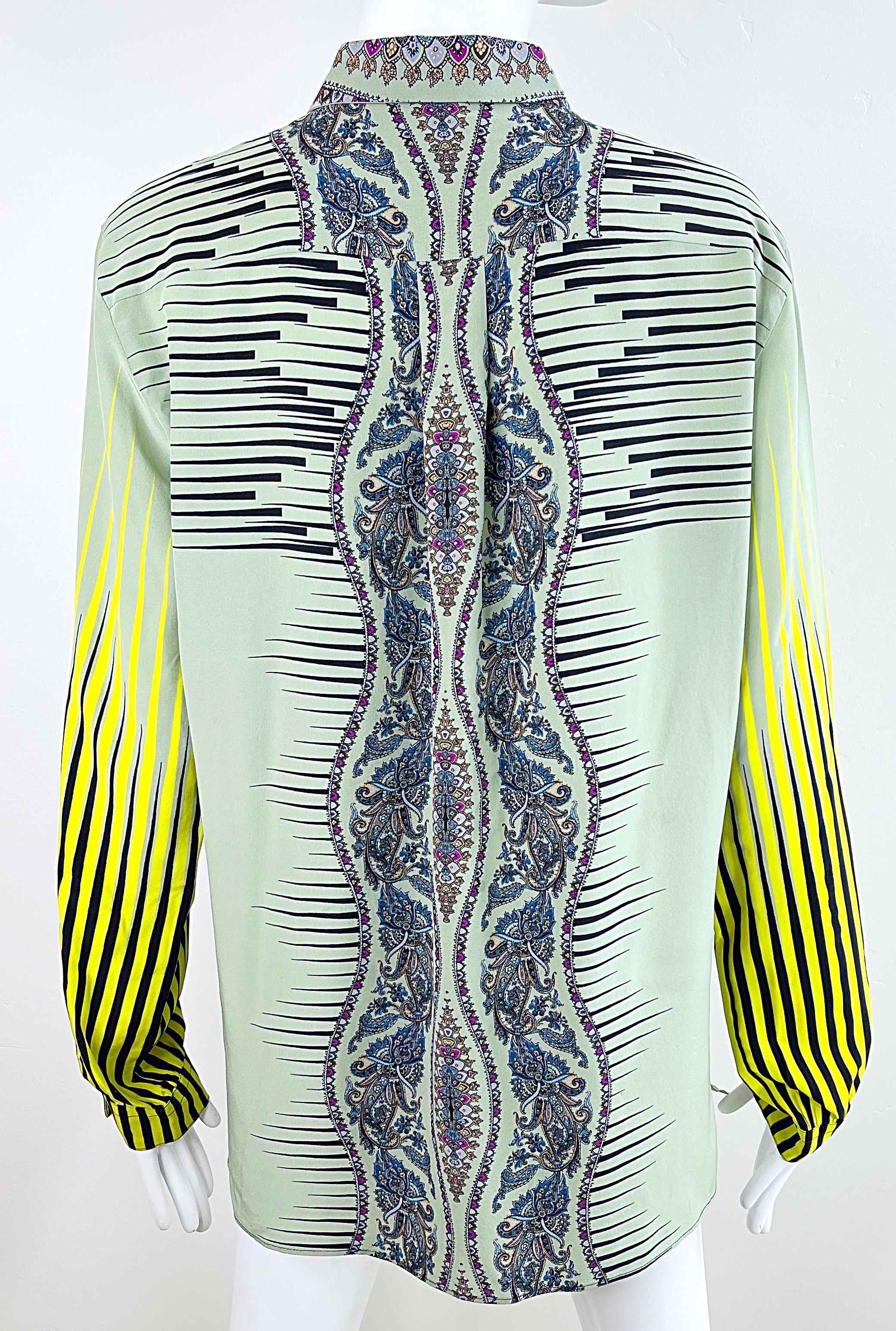 Etro 2000s Femmes Taille 46 / US 10 12 Colorful Paisley Striped Y2K Silk Blouse  en vente 5