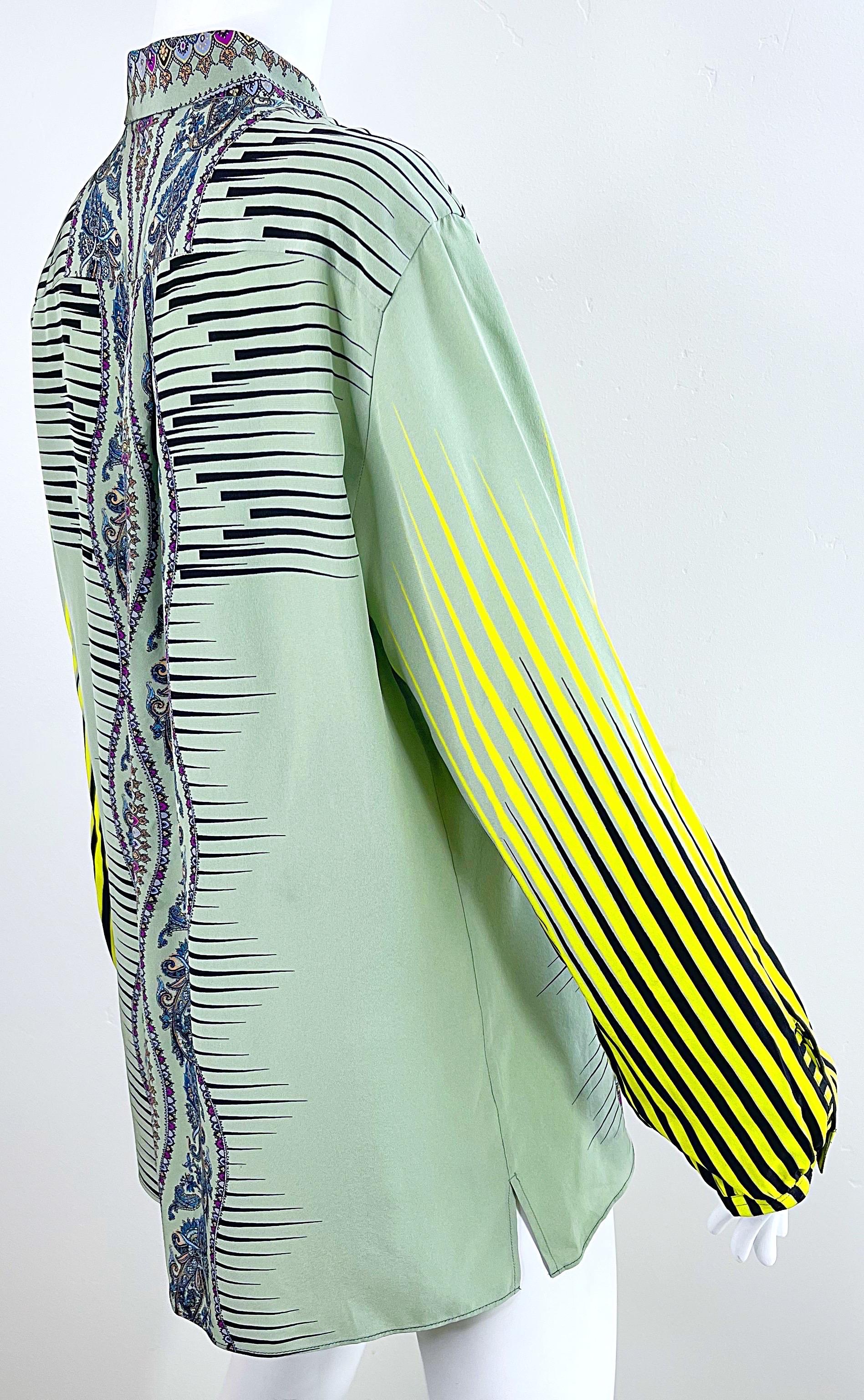 Etro 2000s Femmes Taille 46 / US 10 12 Colorful Paisley Striped Y2K Silk Blouse  en vente 6