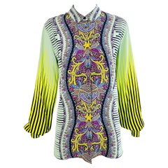 Etro 2000s Femmes Taille 46 / US 10 12 Colorful Paisley Striped Y2K Silk Blouse