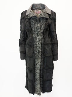 Etro 2005 Black and Gray Wool Mongolian Fur Coat