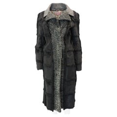 Etro 2005 Cappotto in pelliccia di mongolia in lana nera e grigia