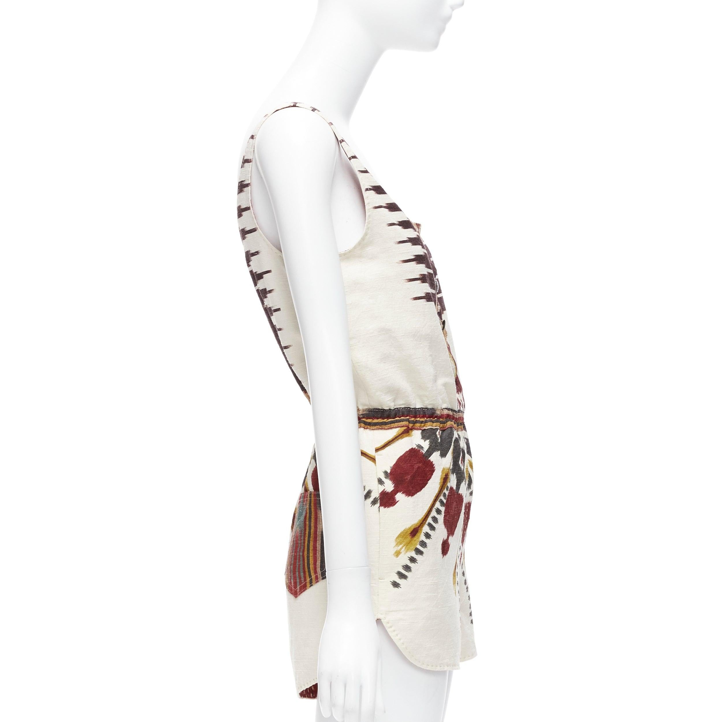 Women's ETRO 2019 burgundy beige tribal aztec print scoop neck short romper IT38 XS For Sale