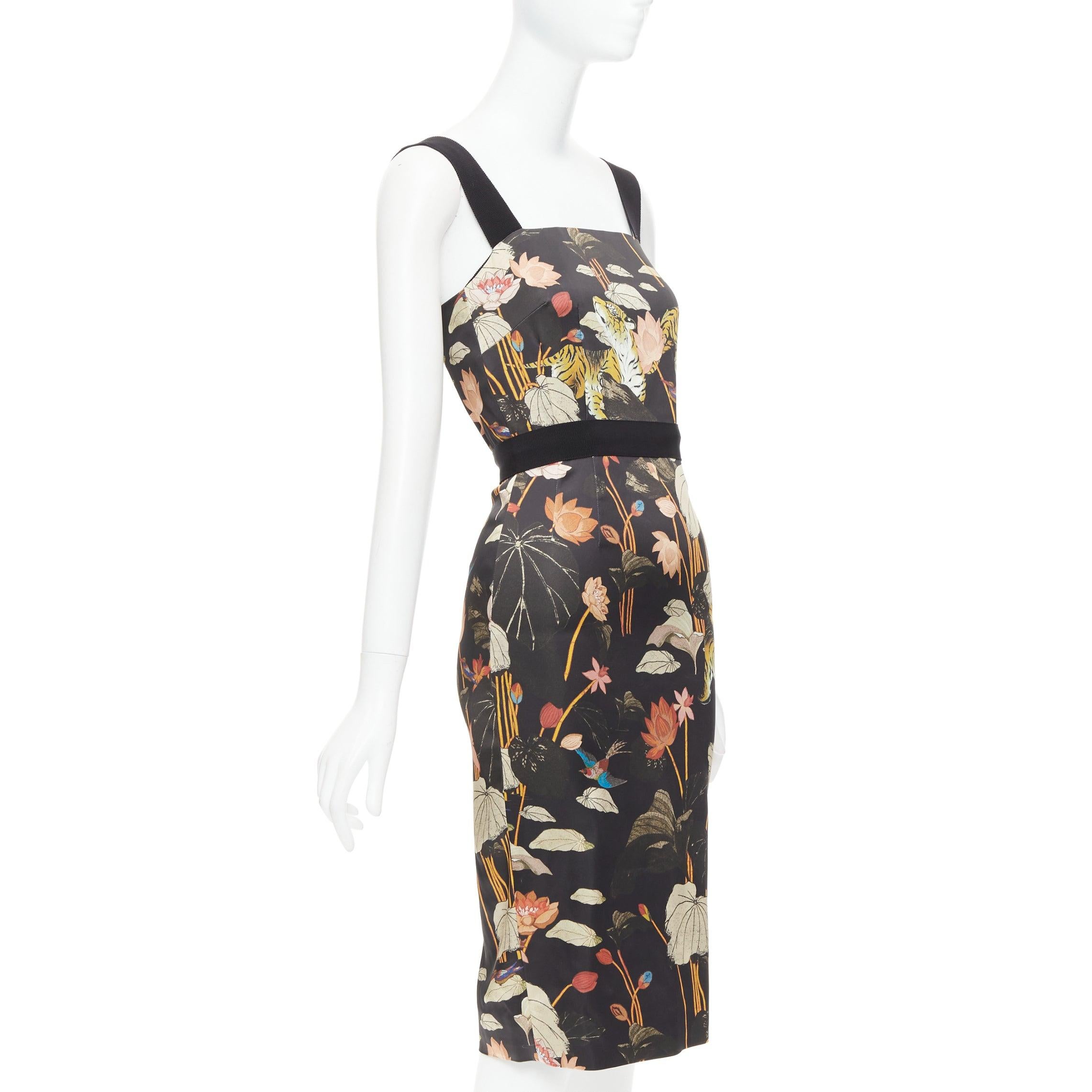 Noir ETRO 2020 noir brun robe fourreau imprimé nénuphar IT38 XS en vente