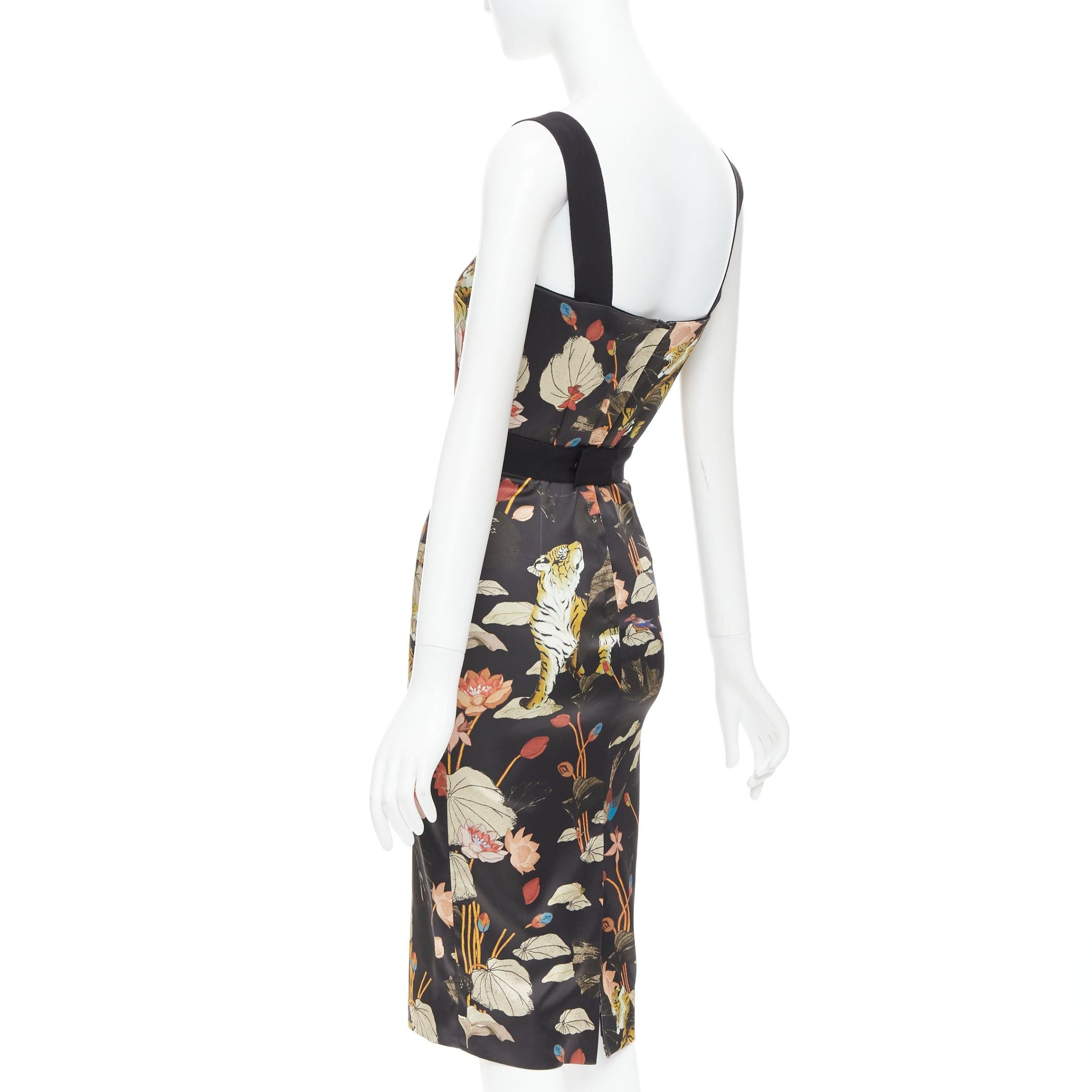 ETRO 2020 noir brun robe fourreau imprimé nénuphar IT38 XS en vente 1