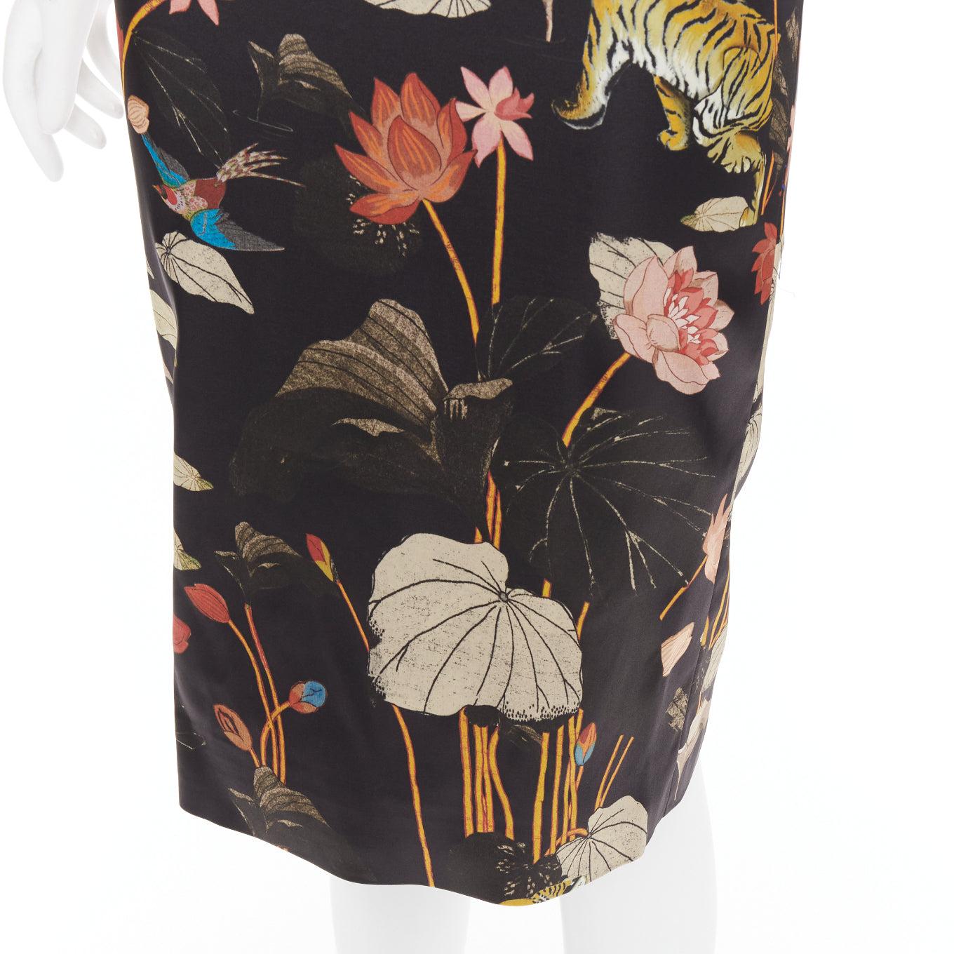 ETRO 2020 noir brun robe fourreau imprimé nénuphar IT38 XS en vente 2