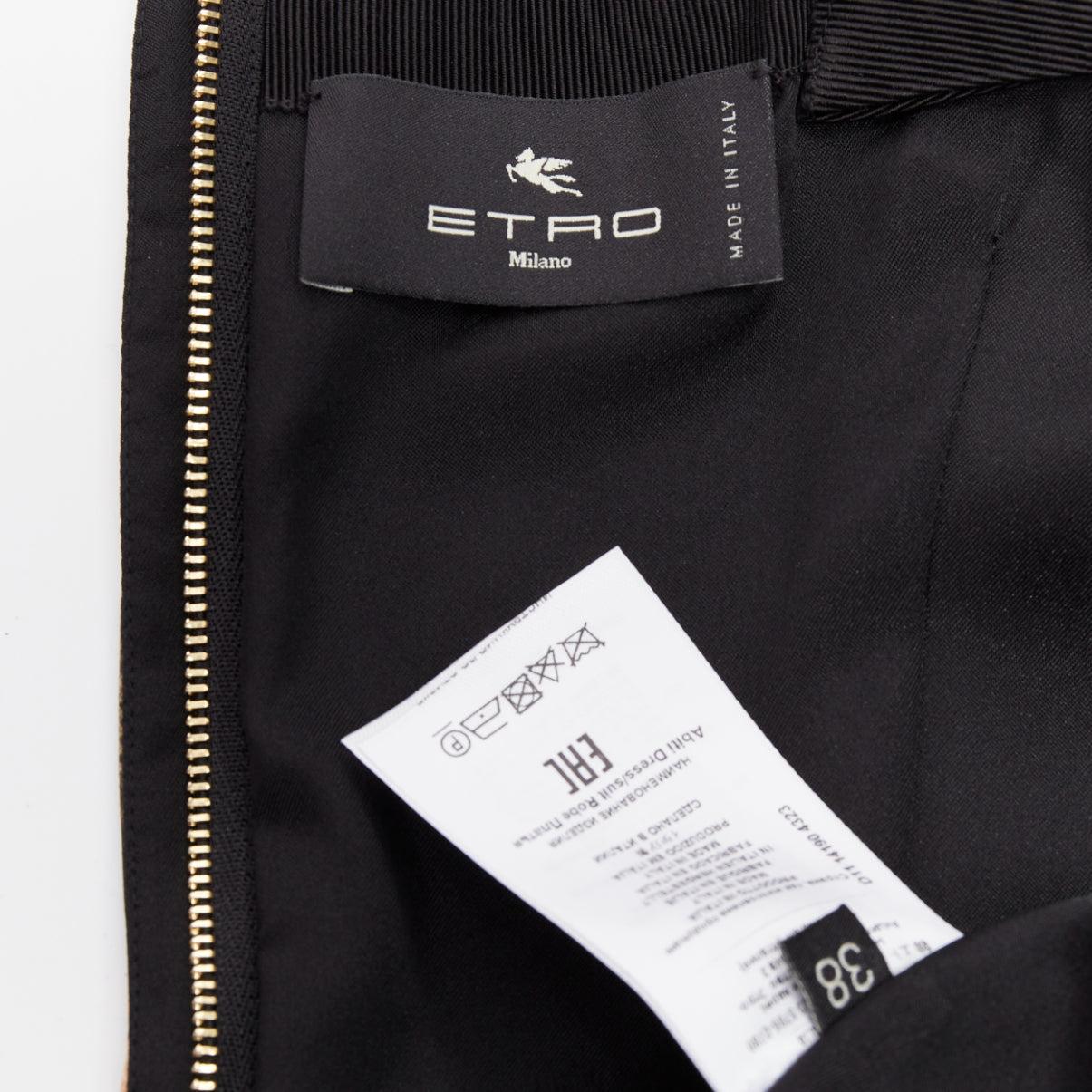 ETRO 2020 noir brun robe fourreau imprimé nénuphar IT38 XS en vente 3