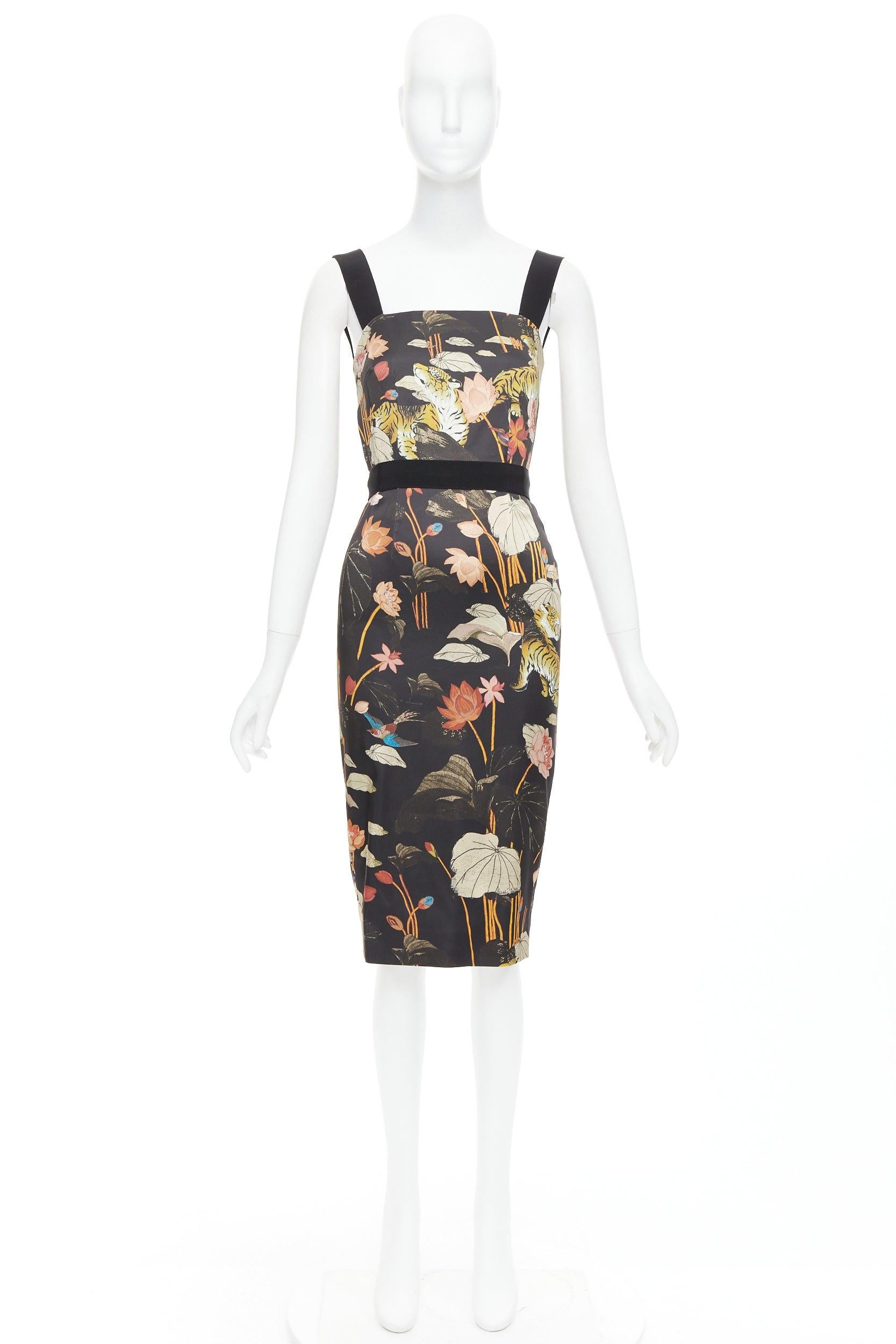ETRO 2020 noir brun robe fourreau imprimé nénuphar IT38 XS en vente 4