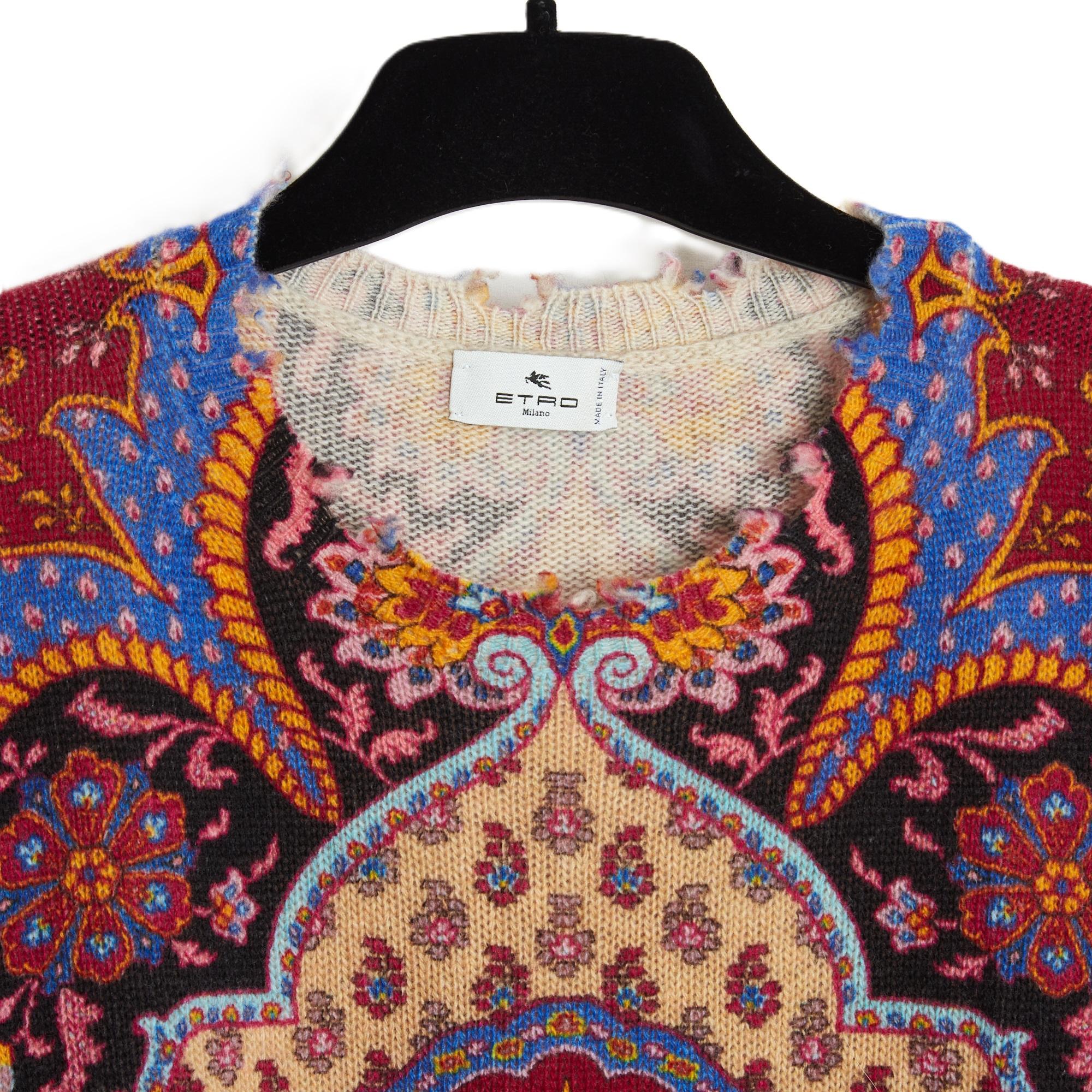 Brown Etro 2021 Pull FR40 Paisley Printed Wool Sweater Top UK12 US10 For Sale