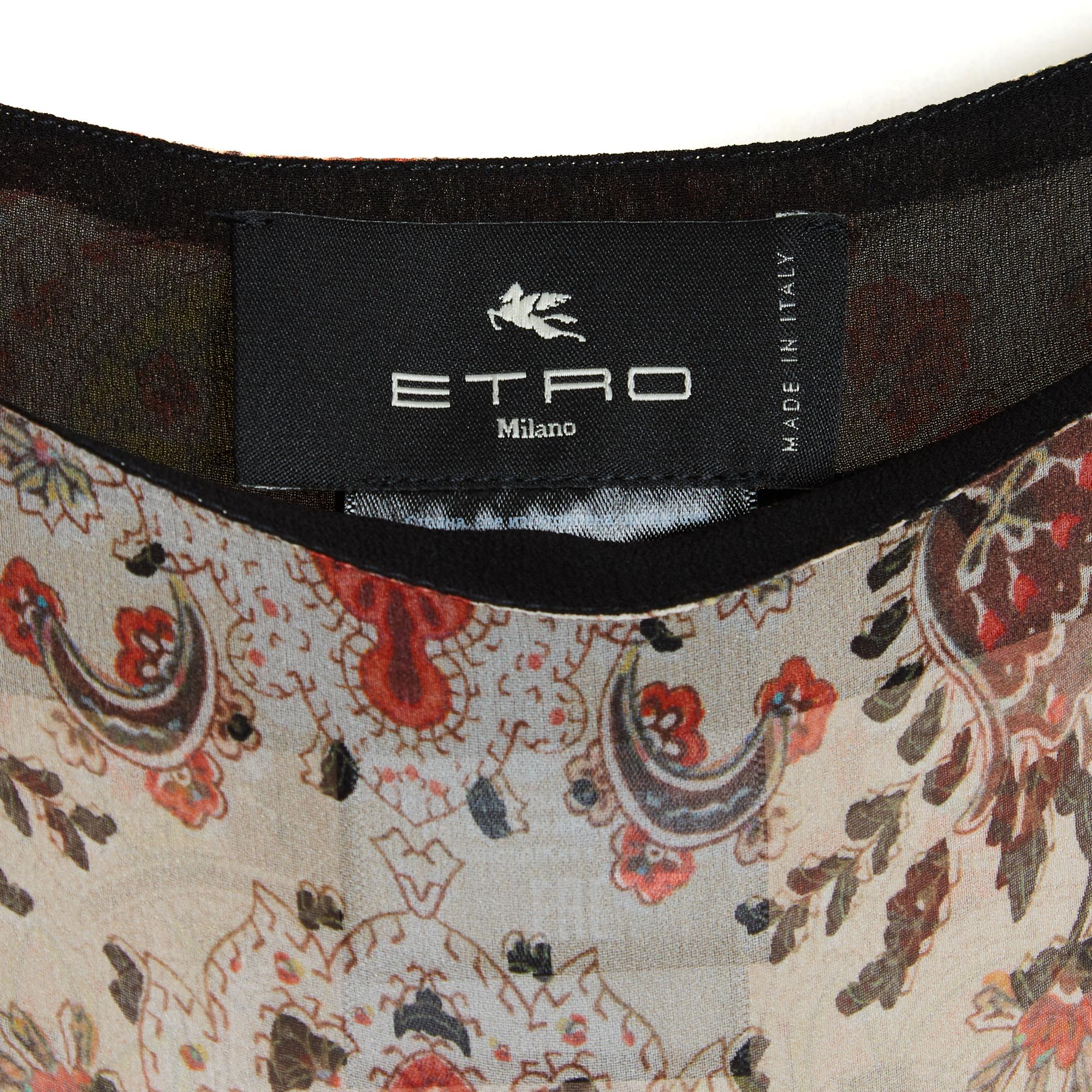 Marrone Etro 2021 Top Tunique Soie Brun TU Camicetta in mussola di seta con stampa Boteh Caftano OS in vendita