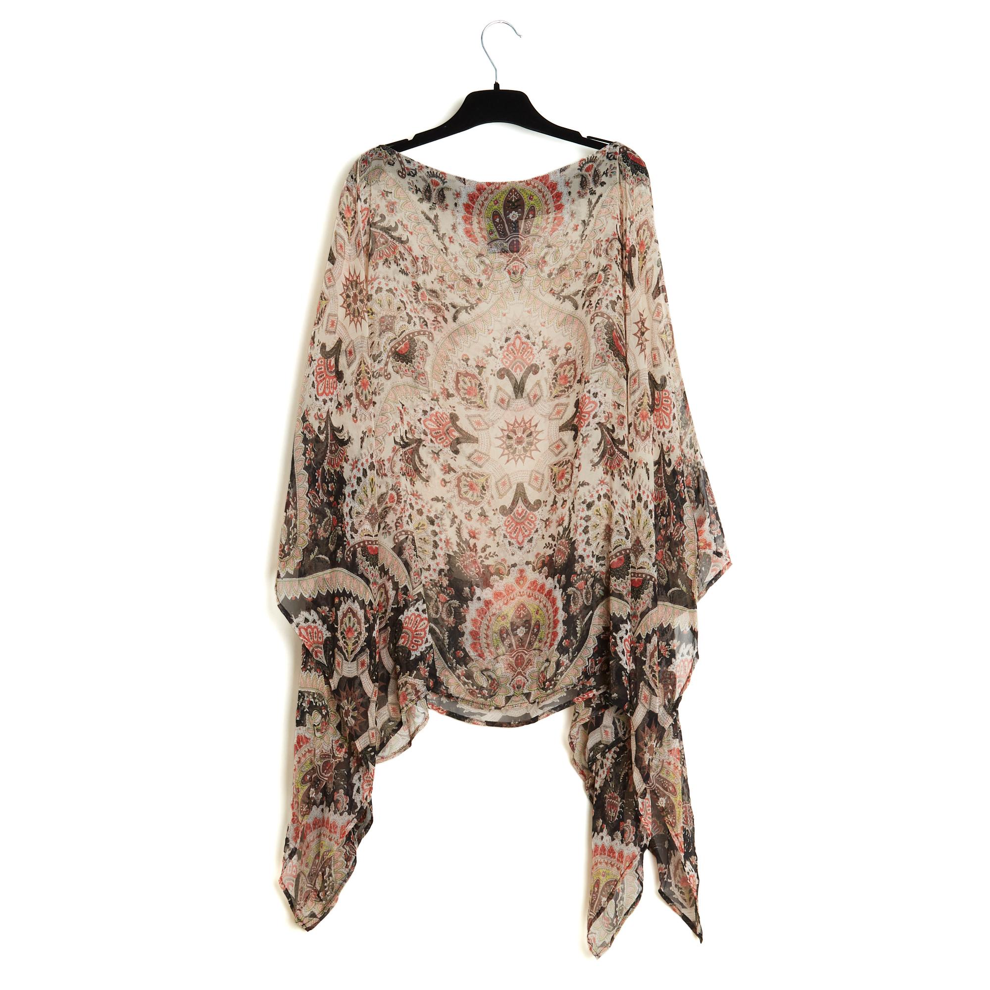 Etro 2021 Top Tunique Soie Brun TU Camicetta in mussola di seta con stampa Boteh Caftano OS In condizioni ottime in vendita a PARIS, FR