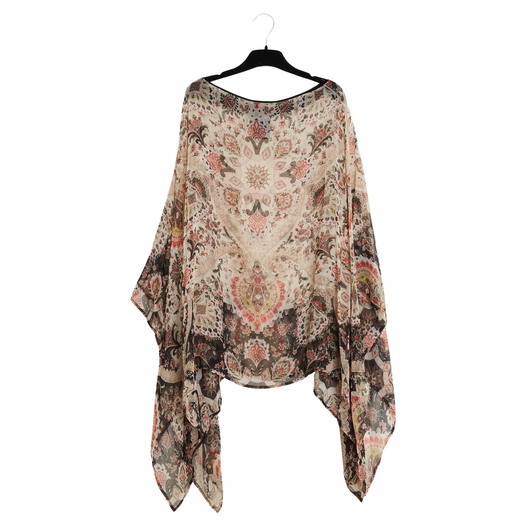 Etro 2021 Top Tunique Soie Brun TU Camicetta in mussola di seta con stampa Boteh Caftano OS in vendita