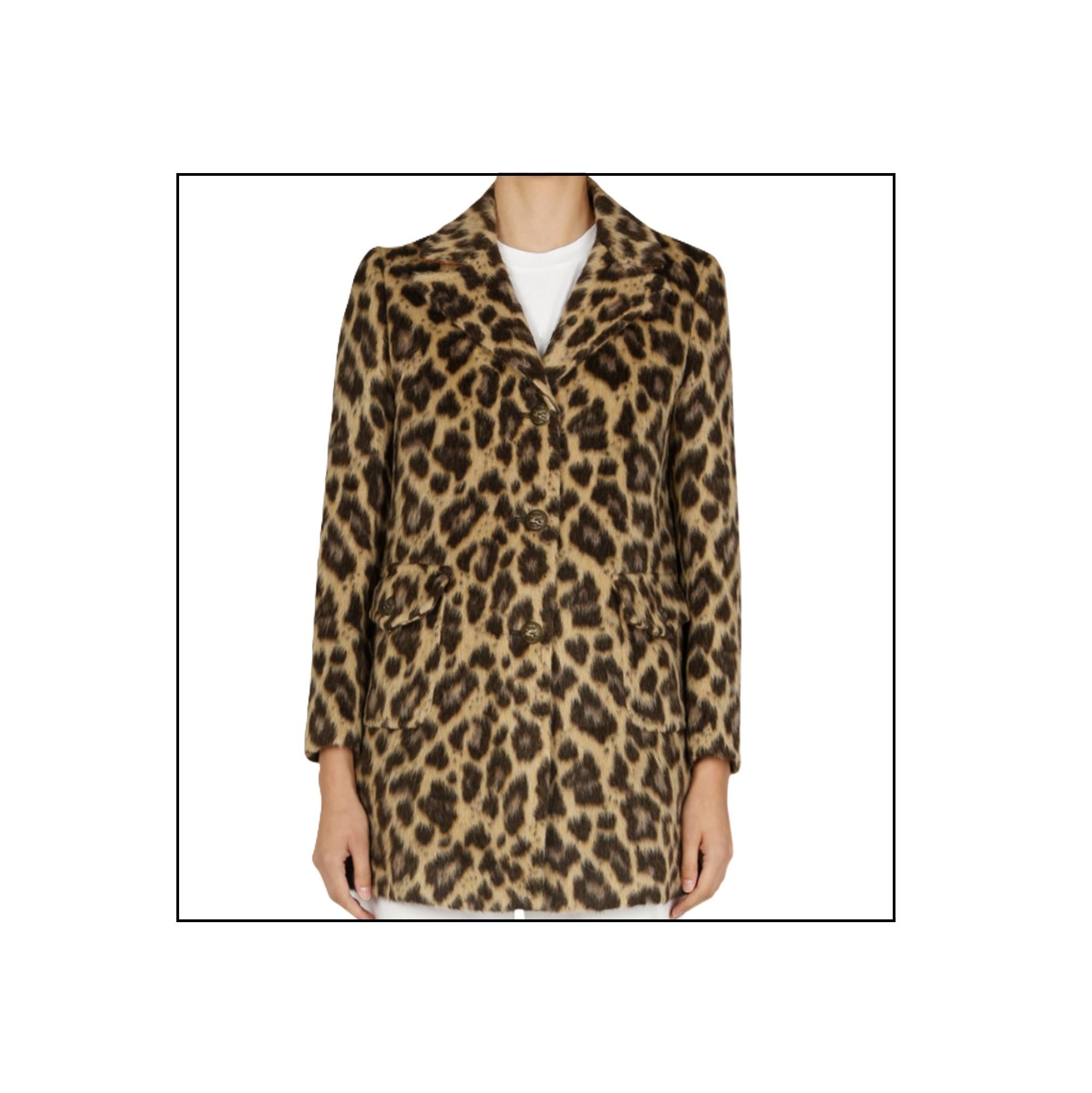 Etro 2021 Veste Leopard Manteau FR38 Pelliccia Ecologica Lana Giacca Lunga Cappotto UK10 US8 in vendita 2