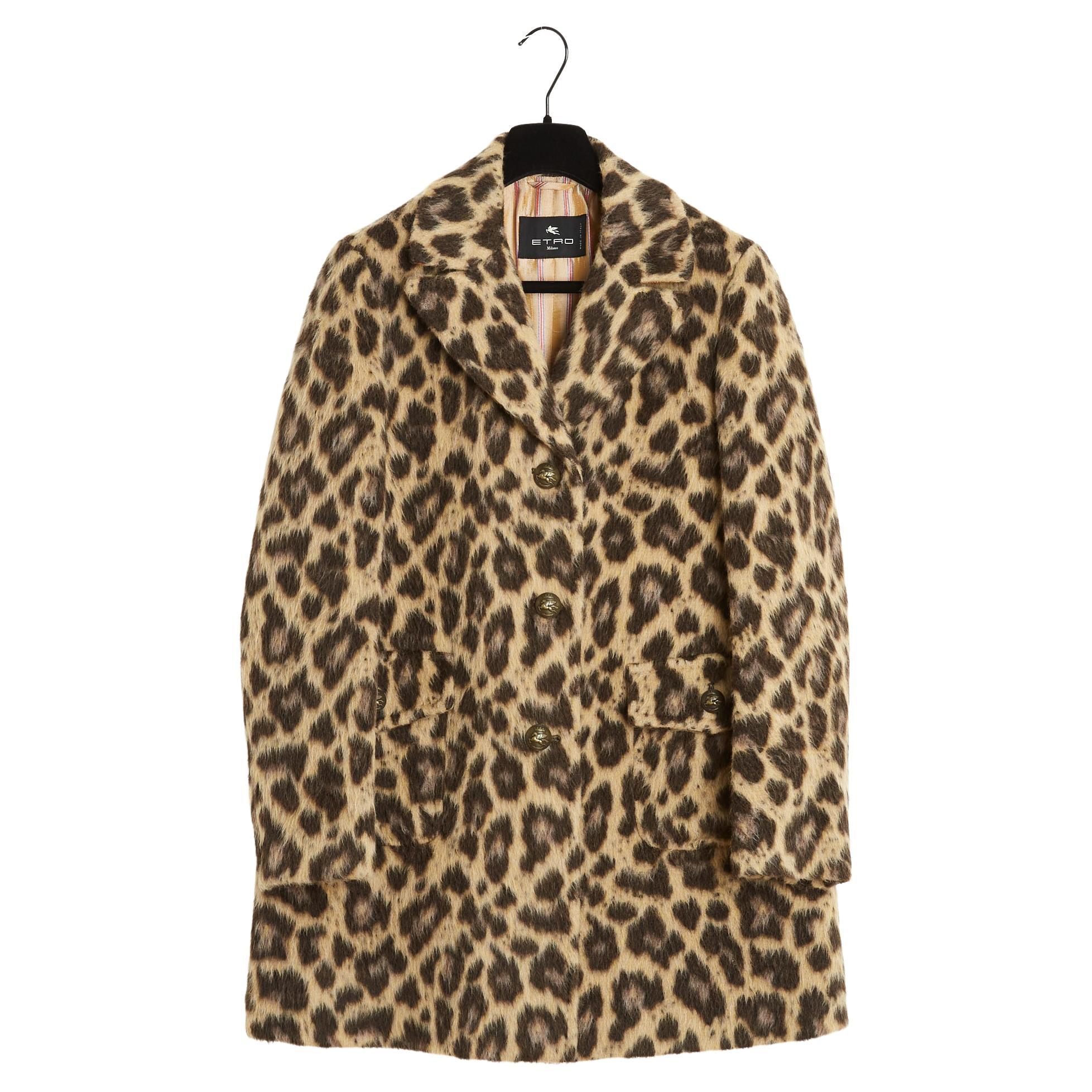 Etro 2021 Veste Leopard Manteau FR38 Pelliccia Ecologica Lana Giacca Lunga Cappotto UK10 US8