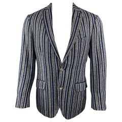 ETRO 40 Navy Stripe Wool Blend Notch Lapel Sport Coat