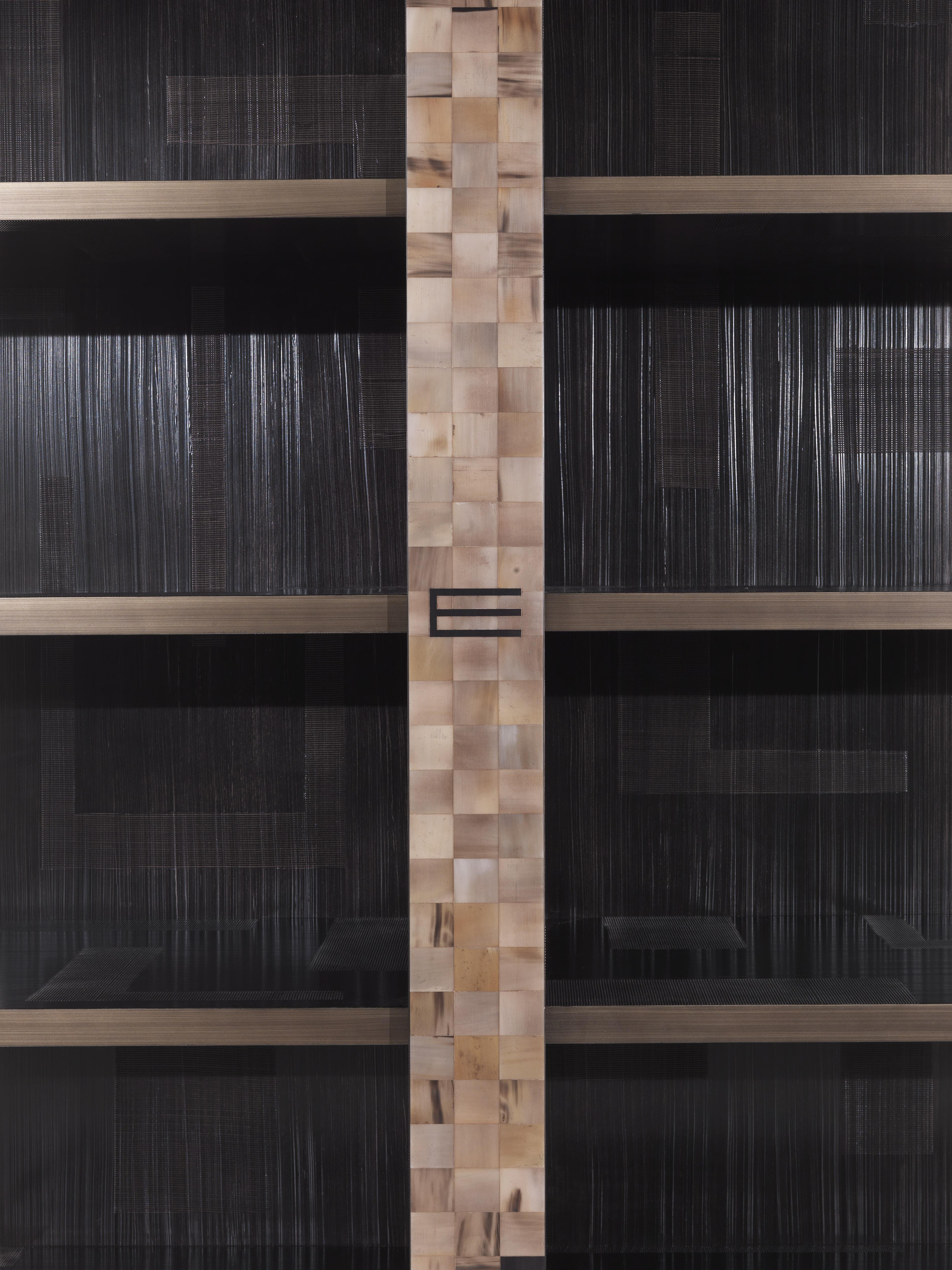 Modern 21st Century Aleppo Bookcase in Wood and Ox Horn Inlay by Etro Home Interiors