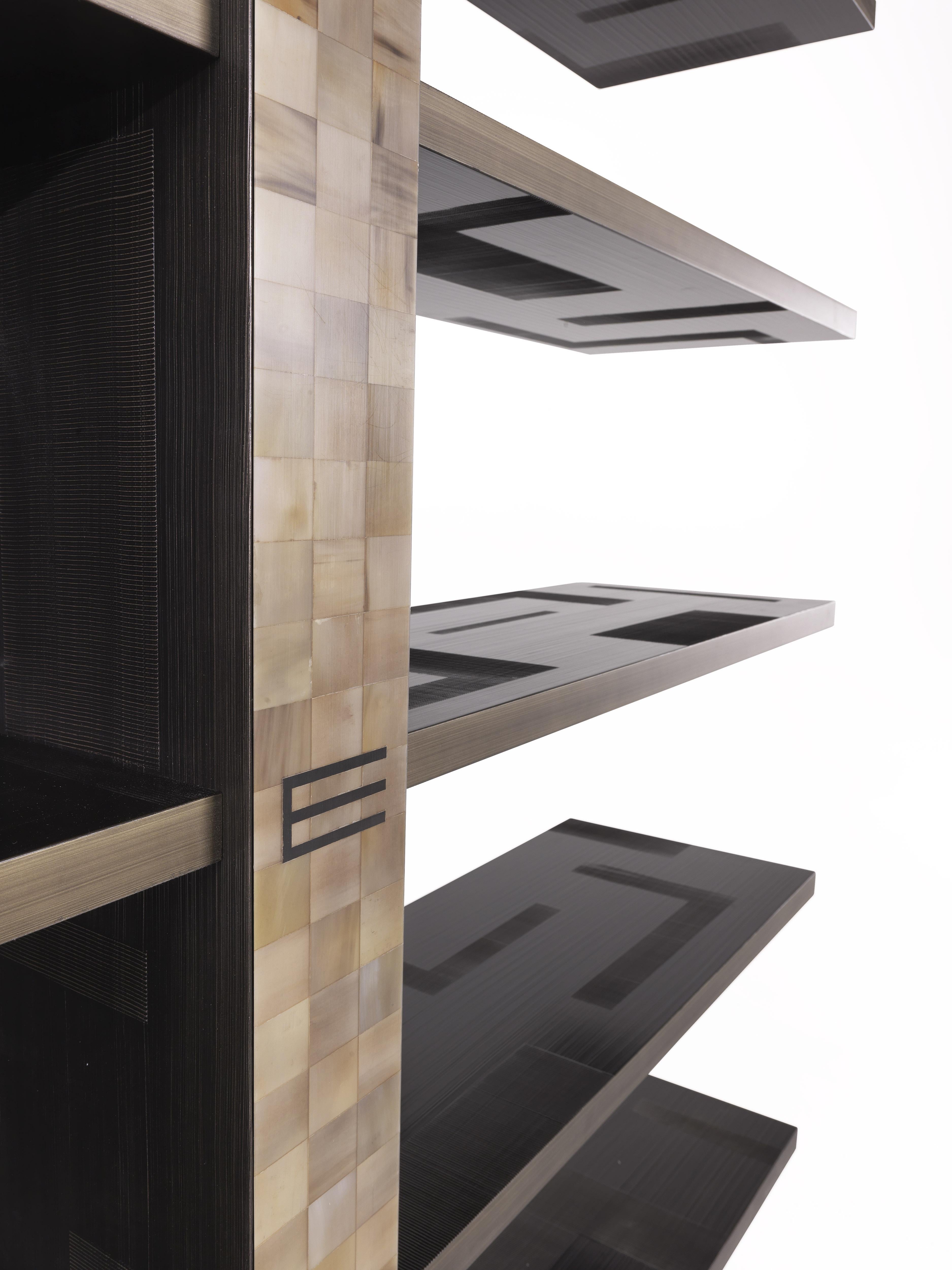 21st Century Aleppo Bookcase in Wood and Ox Horn Inlay by Etro Home Interiors 1