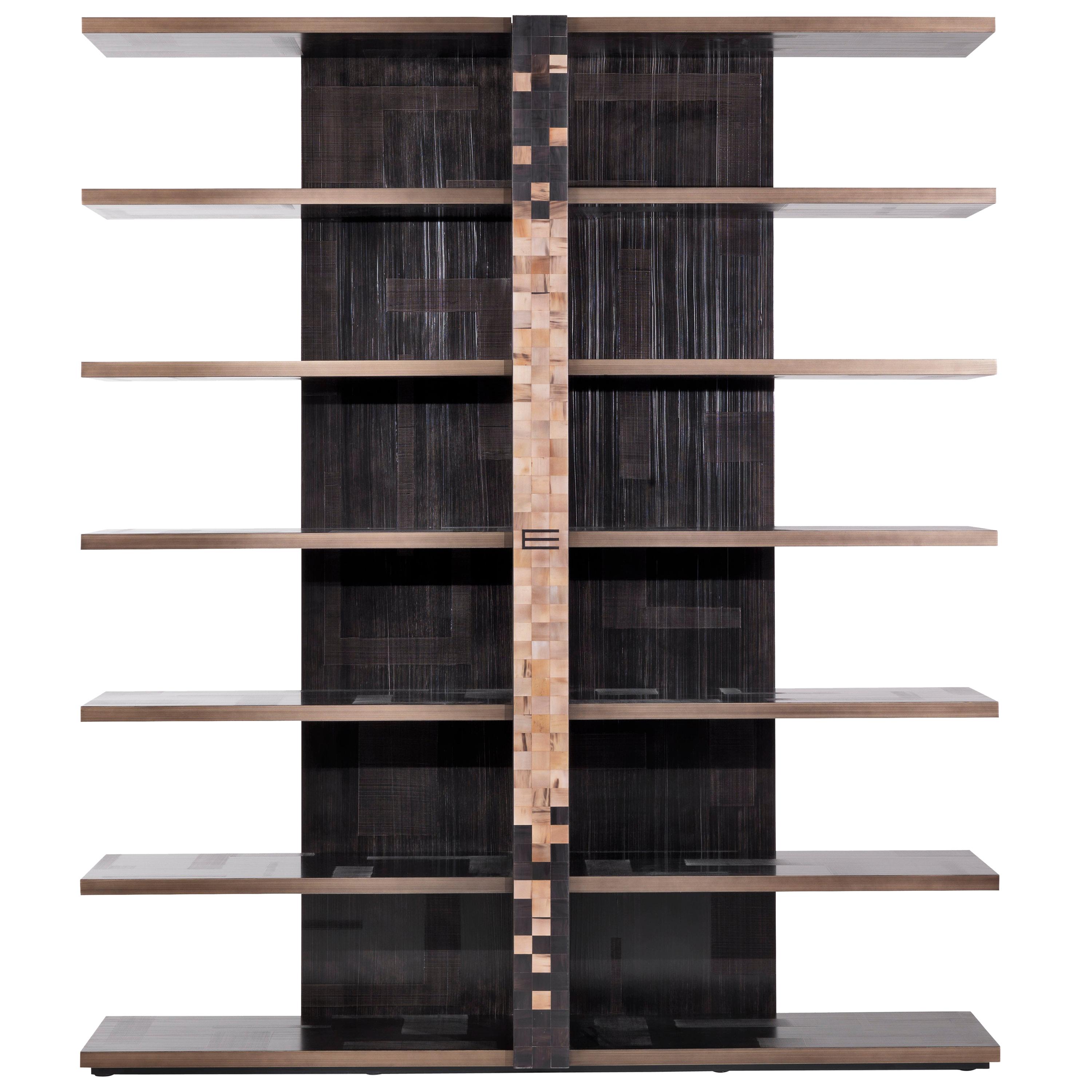 21st Century Aleppo Bookcase in Wood and Ox Horn Inlay by Etro Home Interiors