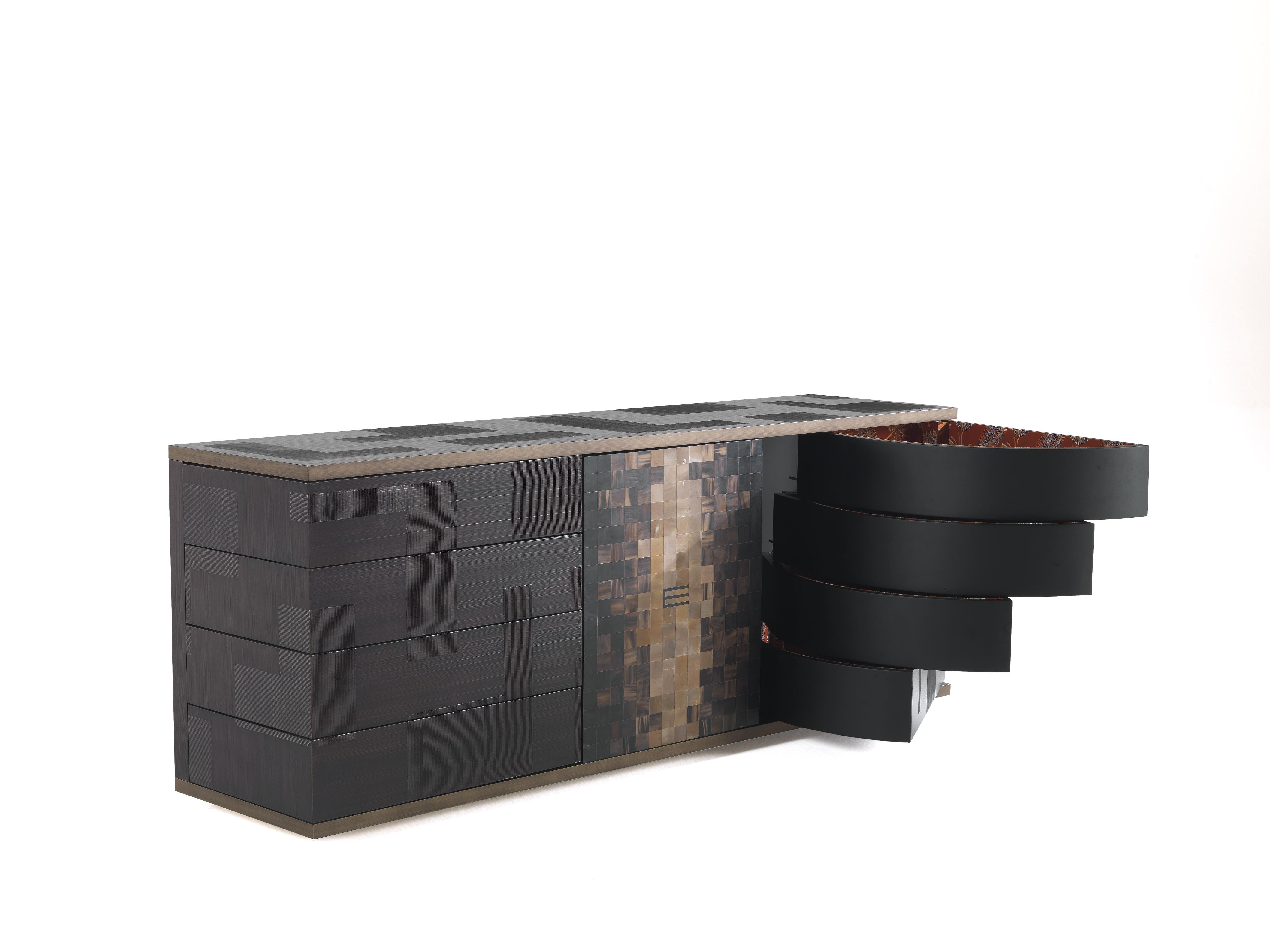 Modern 21st Century Aleppo Sideboard in Wood with Ox Horn Inlay by Etro Home Interiors