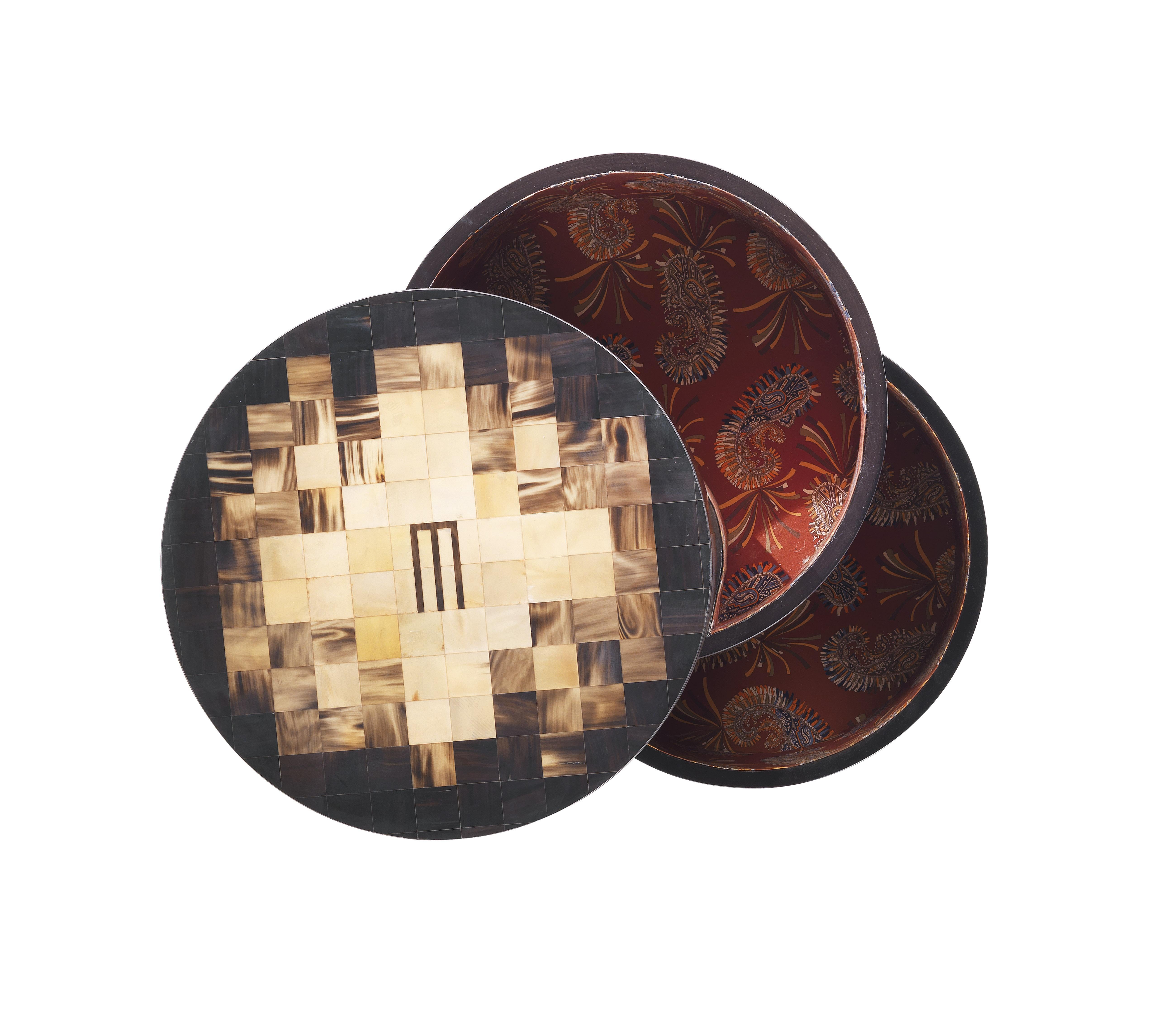 Italian 21st Century Aleppo Side Table in Wood with Ox Horn Inlay by Etro Home Interiors