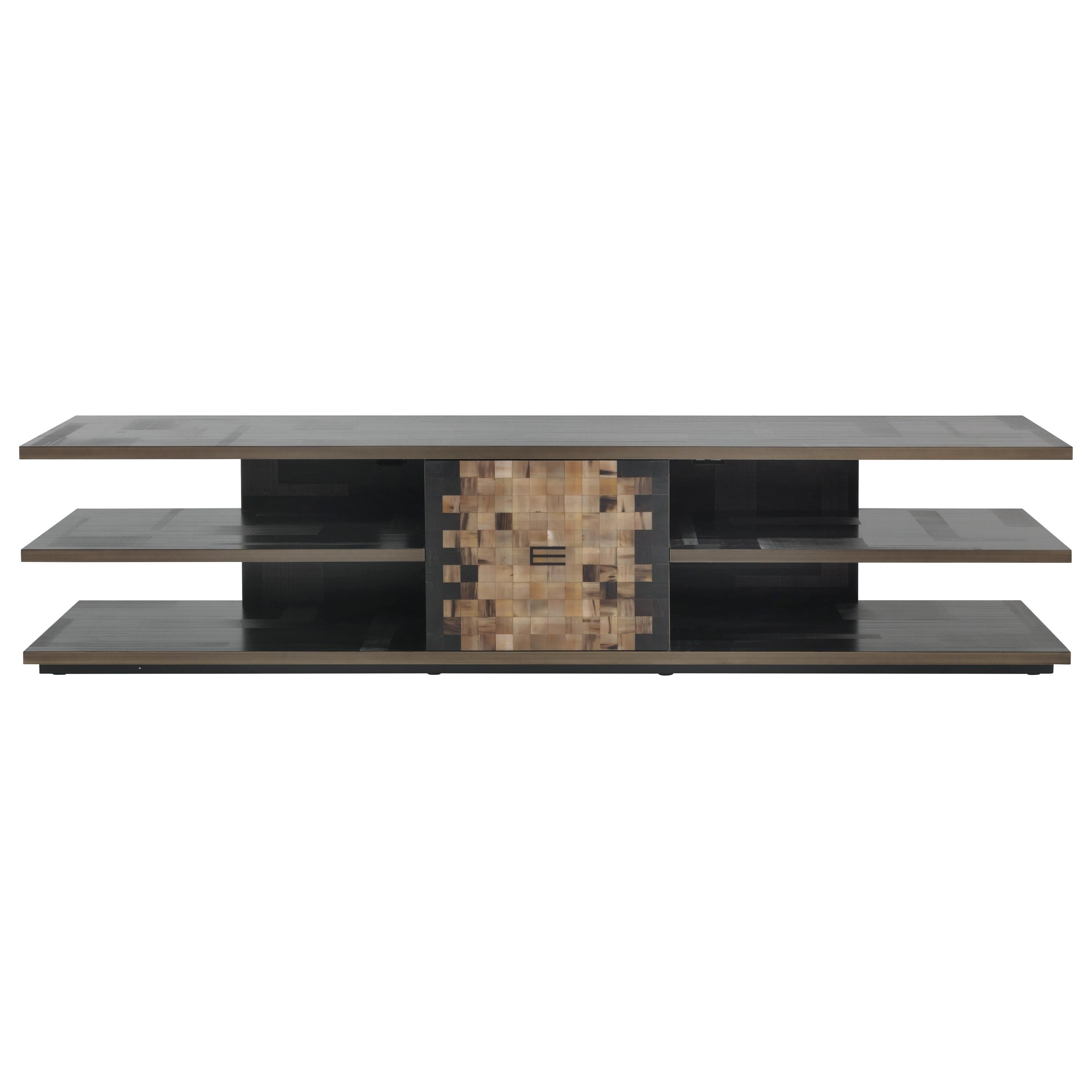 21st Century Aleppo TV Holder in Wood with Ox Horn Inlay by Etro Home Interiors