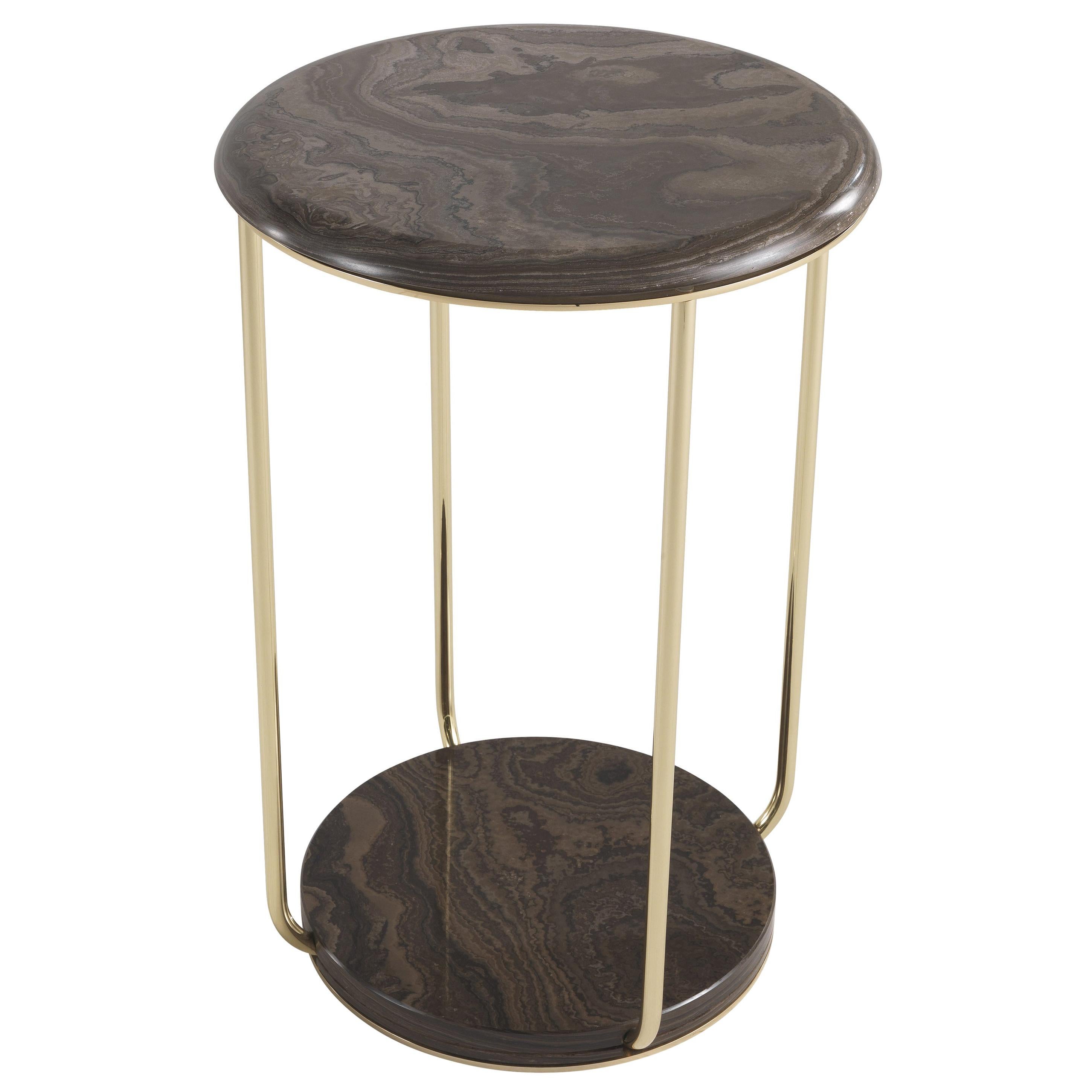 21st Century Ambar Small Table in Dark Marble and Brass by Etro Home Interiors