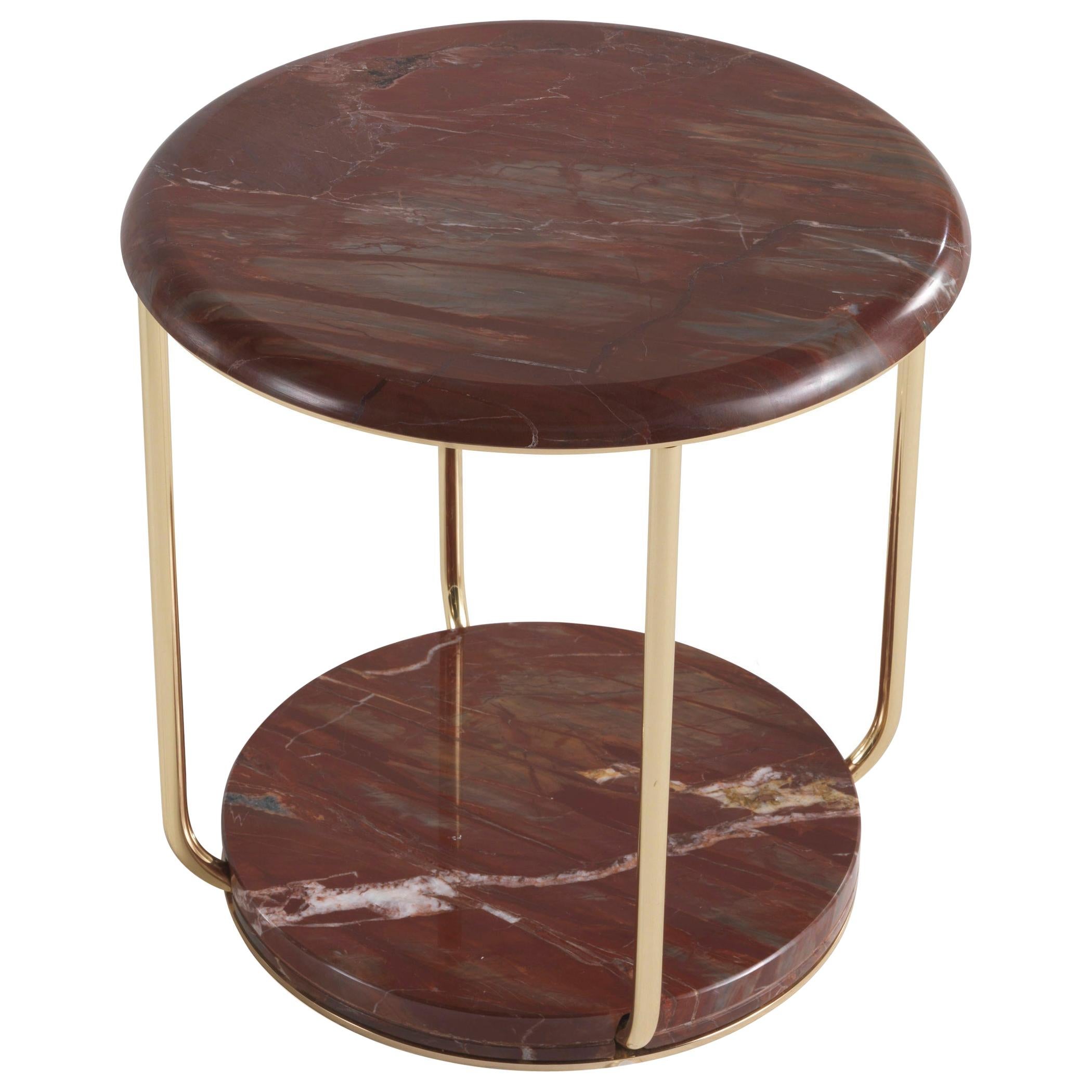 21st Century Ambar Small Table in Red Marble and Brass by Etro Home Interiors For Sale