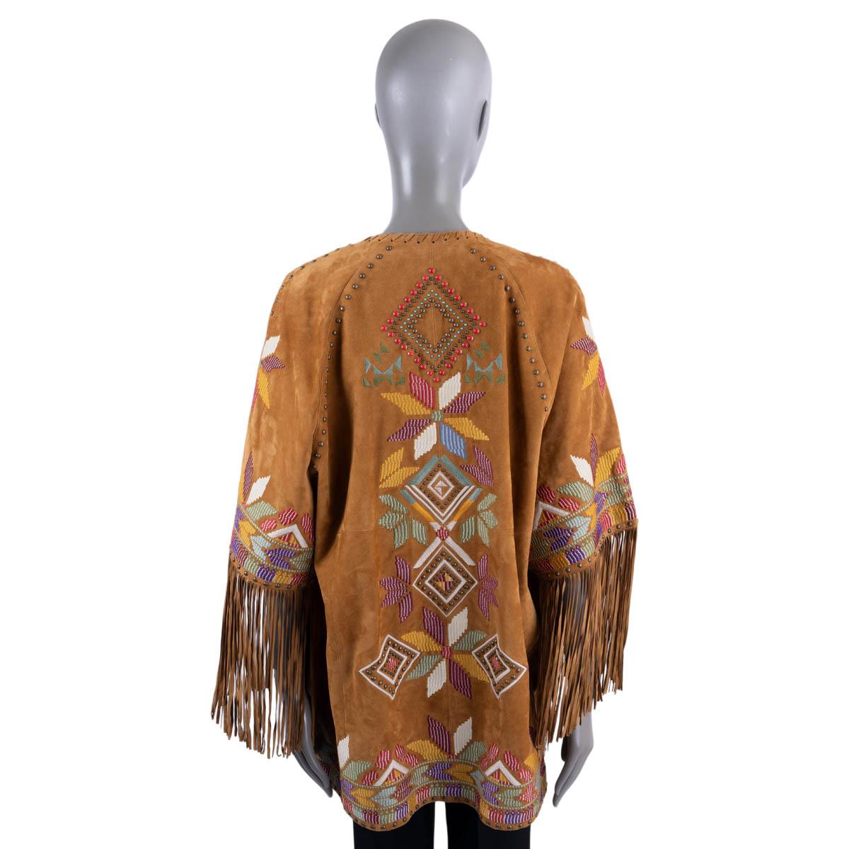 Women's ETRO Amber brown suede 2022 EMBROIDERED FRINGED Jacket 40 S For Sale