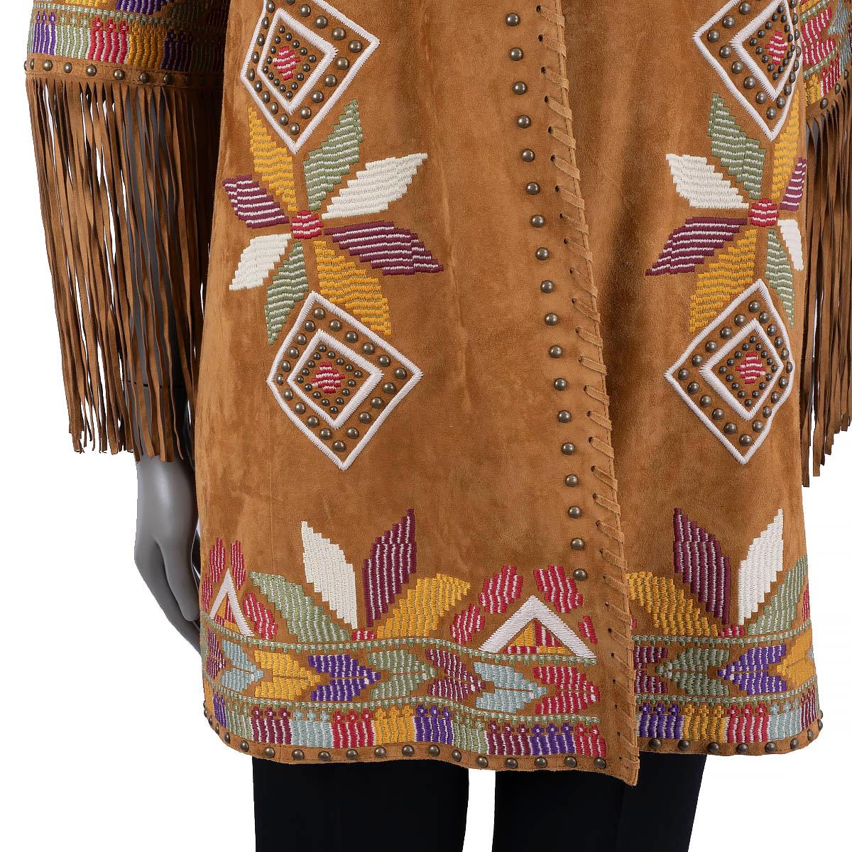ETRO Amber brown suede 2022 EMBROIDERED FRINGED Jacket 40 S For Sale 4