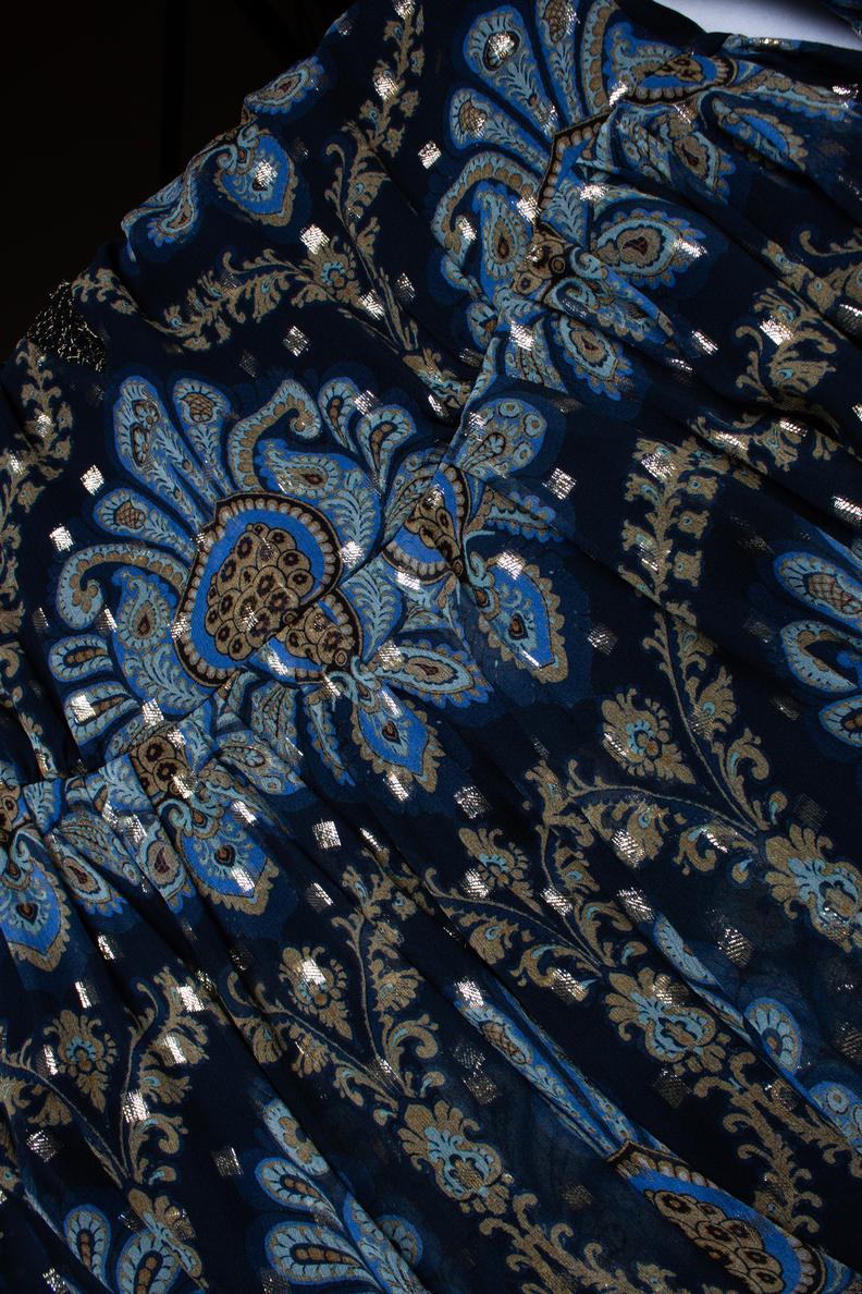 Etro, balloon sleeve silk jacquard minidress in blue For Sale 1