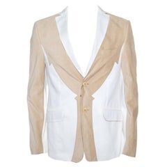 Etro Beige and White Faux Suede Patch Detail Two Button Blazer XL