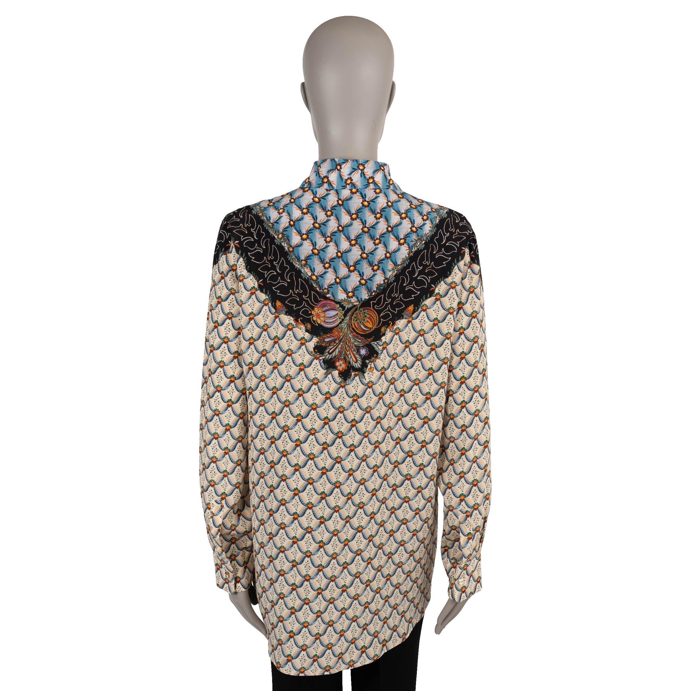 Brown ETRO beige & blue silk 2023 FLORALIA CREPE Blouse Shirt 40 S For Sale