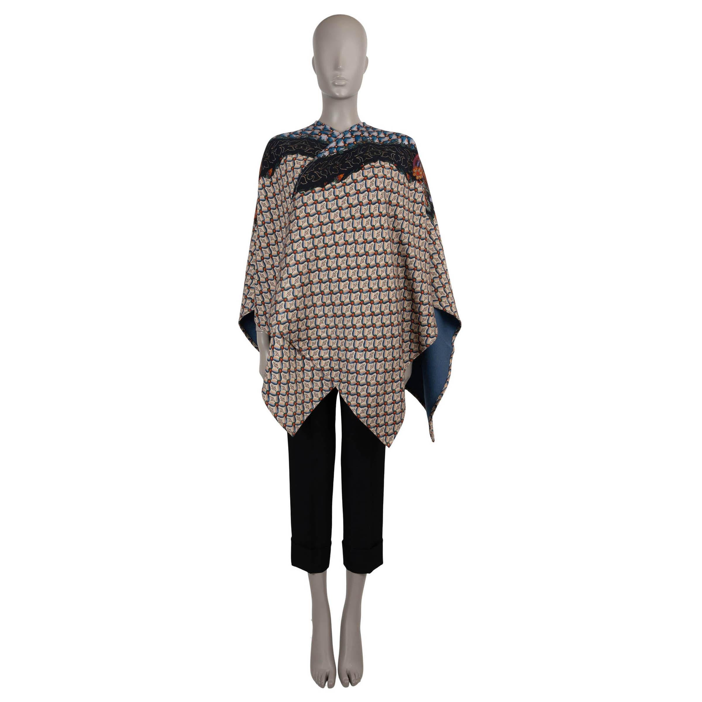 ETRO beige & blue wool 2023 FLORALIA TWILL CAPE Jacket One Size In Excellent Condition For Sale In Zürich, CH