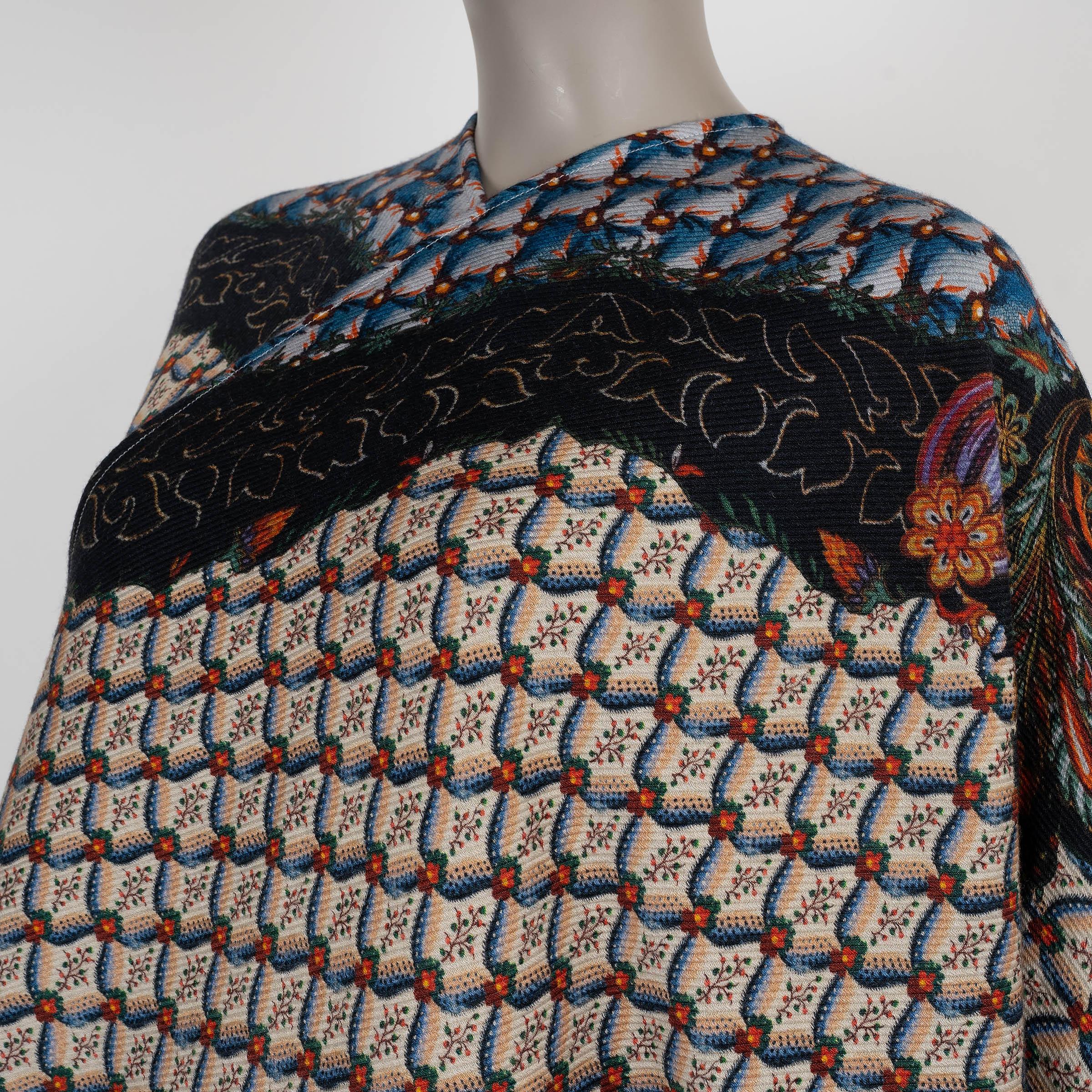 Women's ETRO beige & blue wool 2023 FLORALIA TWILL CAPE Jacket One Size For Sale