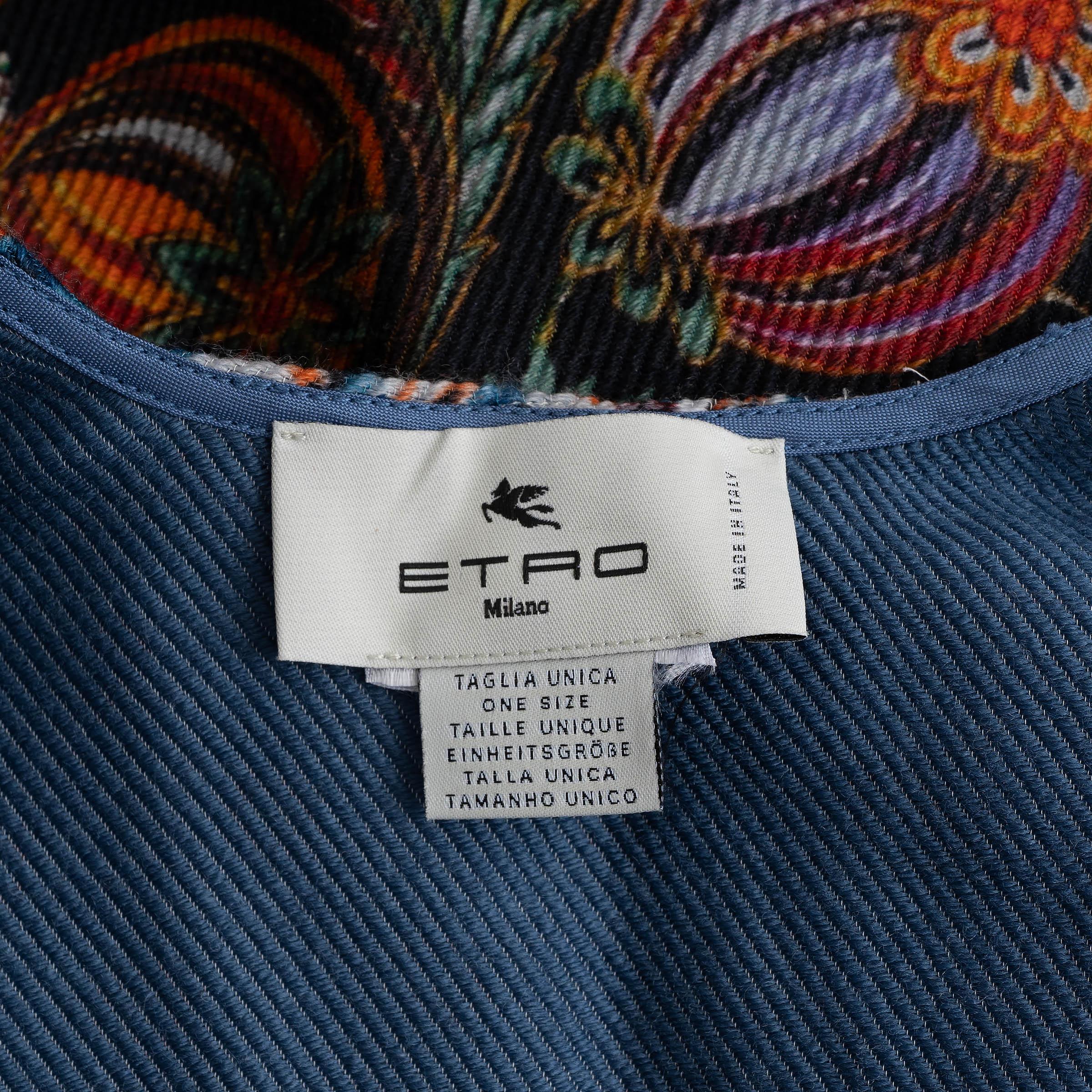 ETRO beige & blue wool 2023 FLORALIA TWILL CAPE Jacket One Size For Sale 1