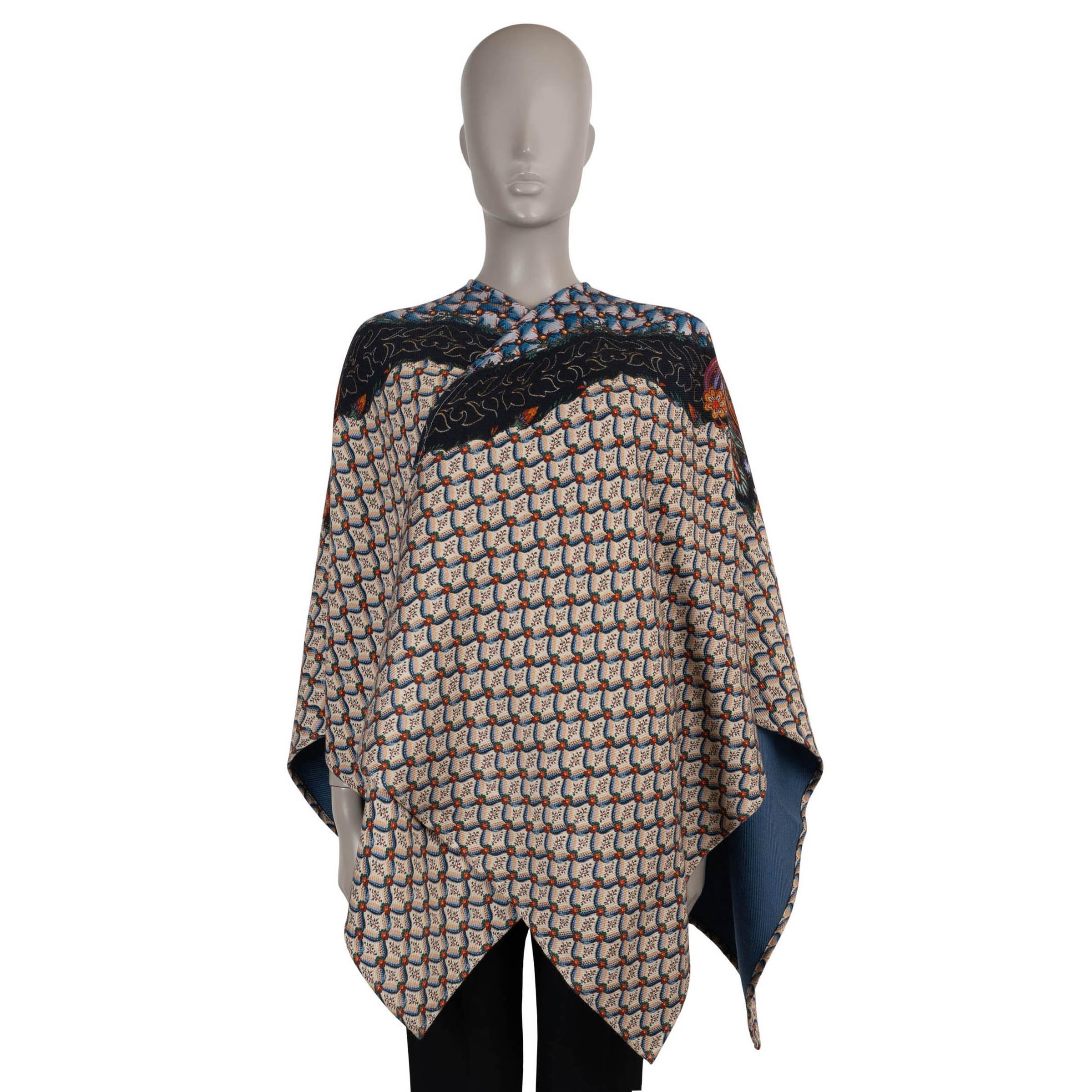 ETRO beige & blue wool 2023 FLORALIA TWILL CAPE Jacket One Size For Sale
