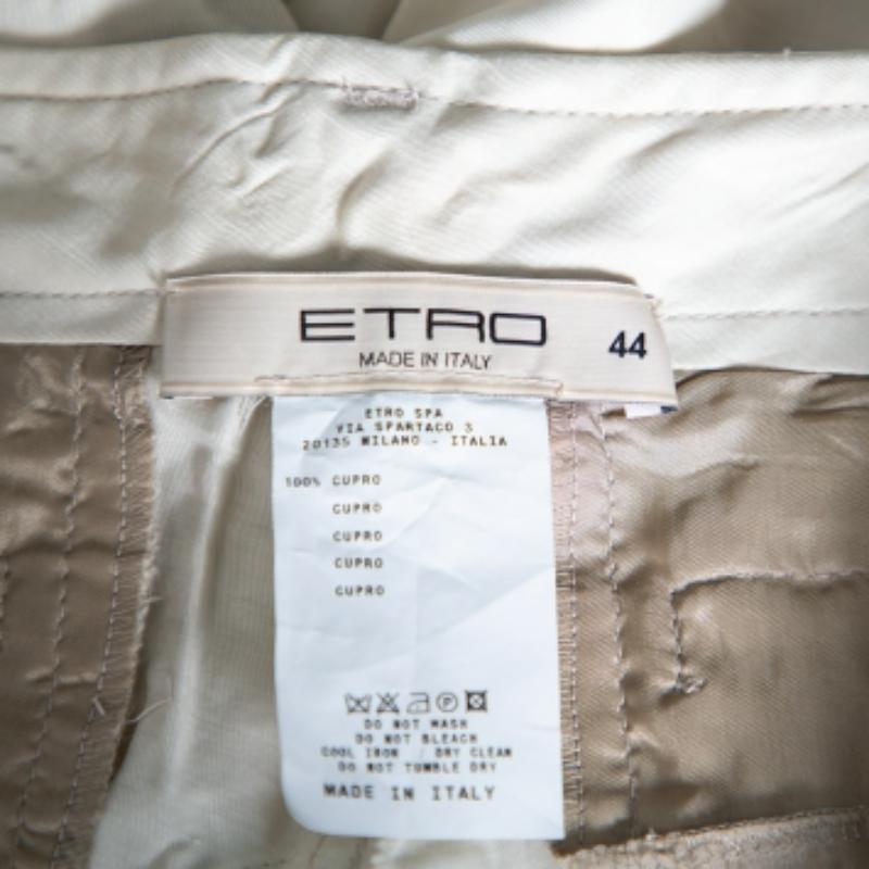 Etro Beige Cupro Cargo Trousers M In Good Condition For Sale In Dubai, Al Qouz 2