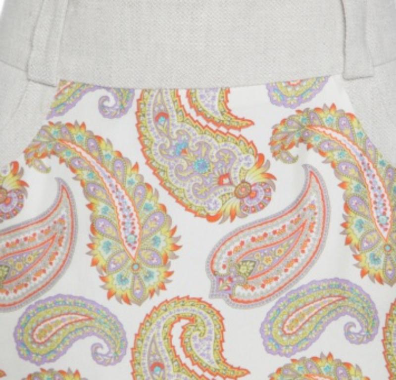 De las mujeres Etro Beige Seda Lino Paisley Impreso Falda M en venta
