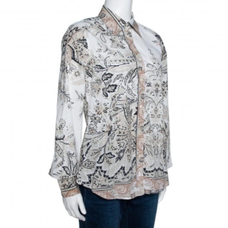 Etro Camisa de manga larga de algodón elástico con estampado de cachemira beige M en Bueno estado para la venta en Dubai, Al Qouz 2