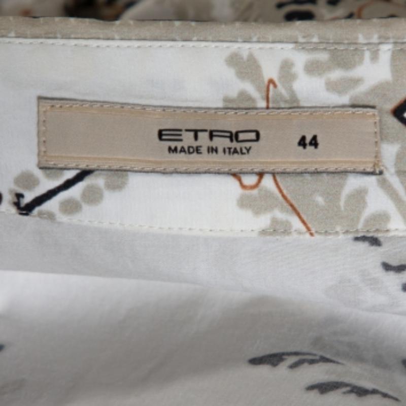 Etro Camisa de manga larga de algodón elástico con estampado de cachemira beige M en venta 1