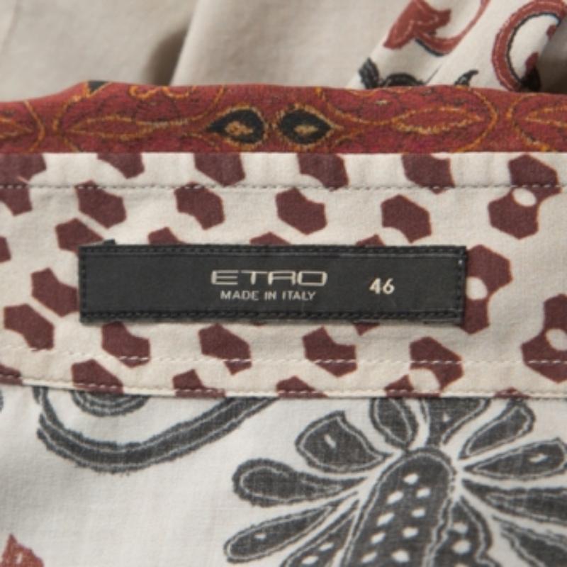 Etro Beige bedrucktes Hemd aus Stretch-Baumwoll mit Knopfleiste vorne L im Angebot 1