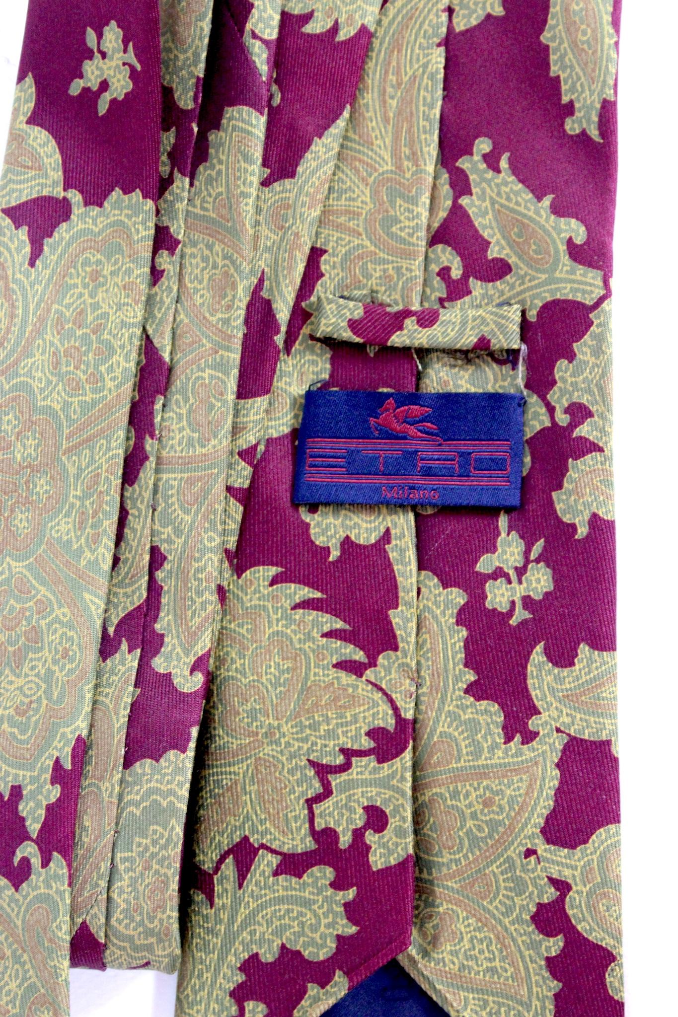 Brown Etro Beige Red Silk Floral Tie Vintage 90s For Sale