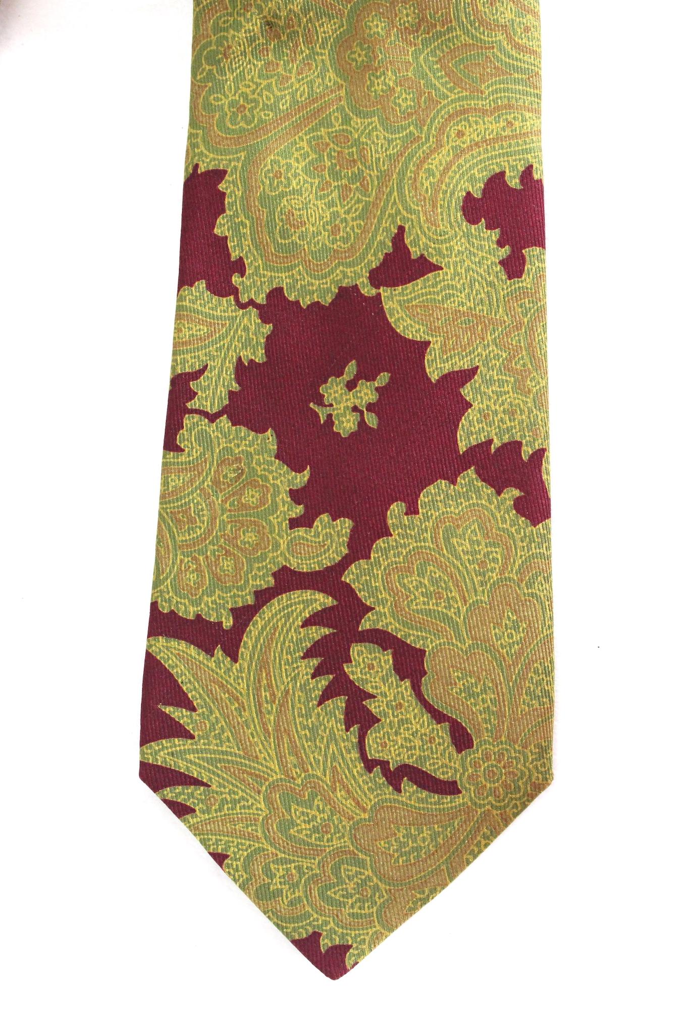 Etro Beige Red Silk Floral Tie Vintage 90s In Excellent Condition For Sale In Brindisi, Bt