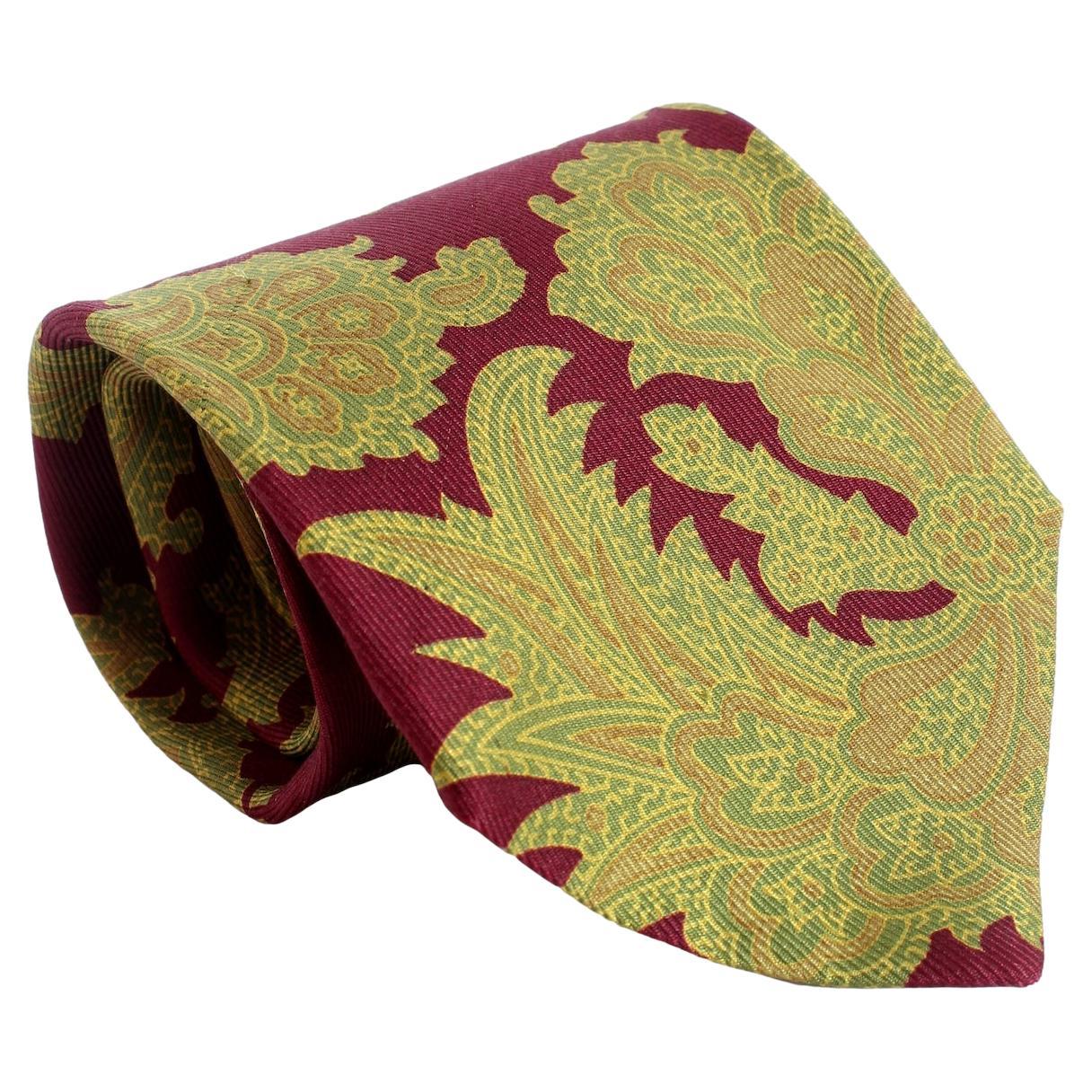 Etro Beige Red Silk Floral Tie Vintage 90s en vente