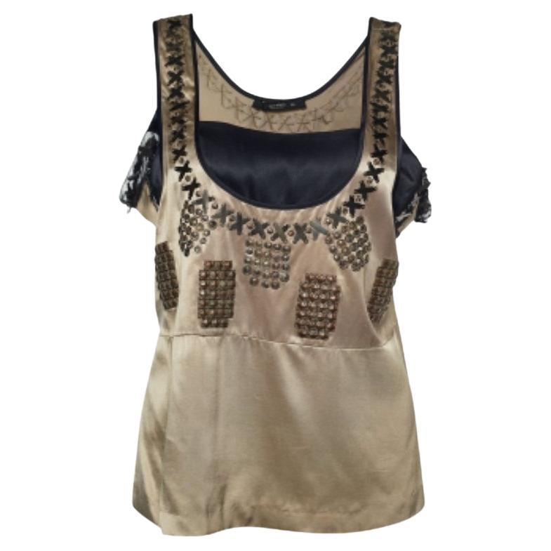 Etro Top sans manches orné de satin beige, taille M en vente