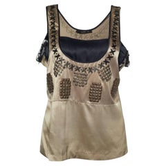 Etro Top sans manches orné de satin beige, taille M