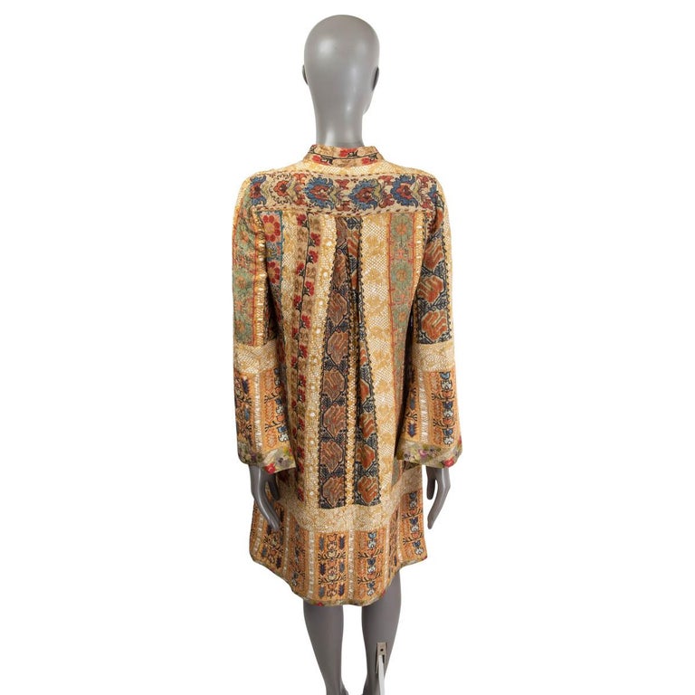 ETRO beige silk FLORAL STRIPE Long Sleeve Shift Dress 42 M For Sale at  1stDibs | beige silk dress