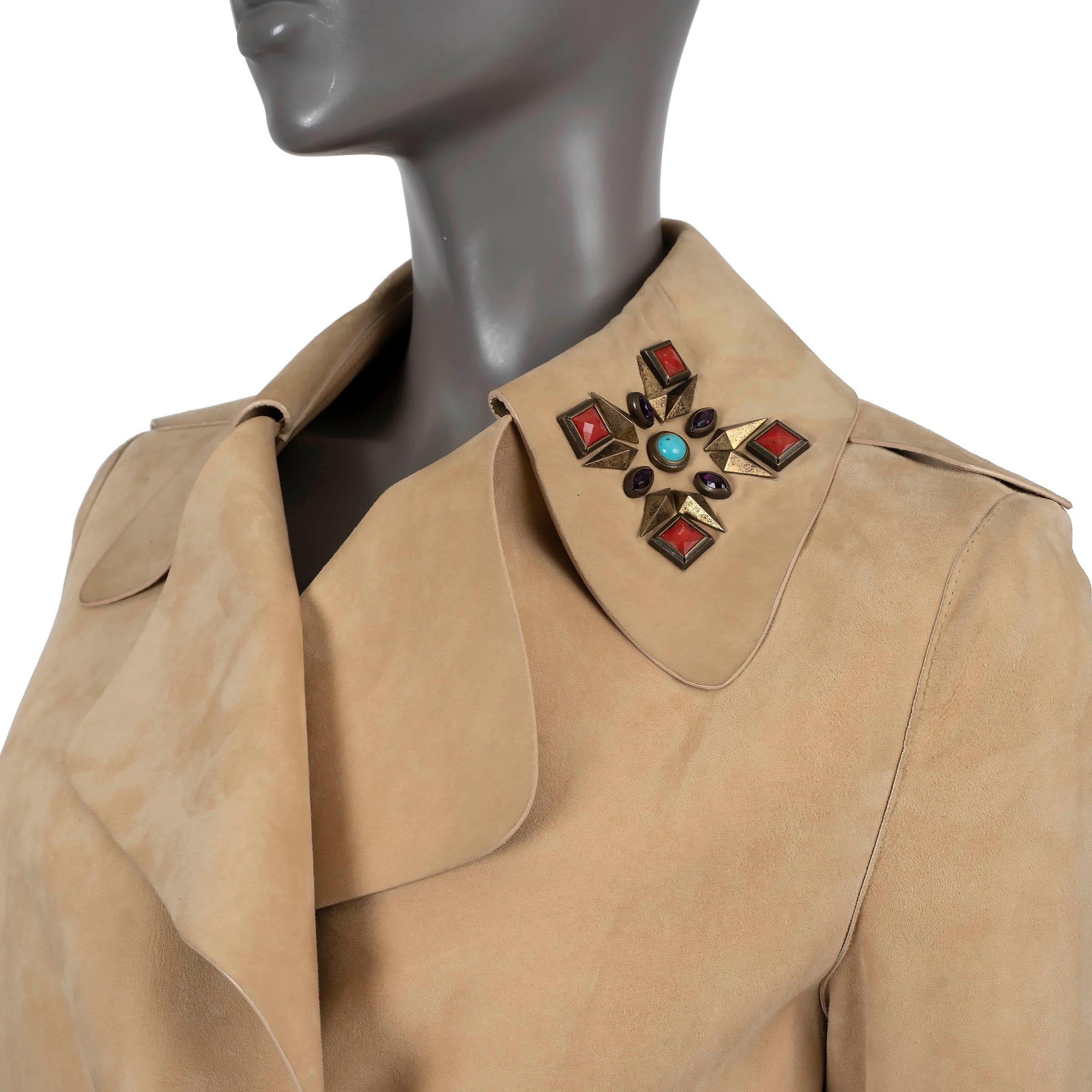 Women's ETRO beige suede BEAD EMBELLISHED Coat Jacket 42 M For Sale